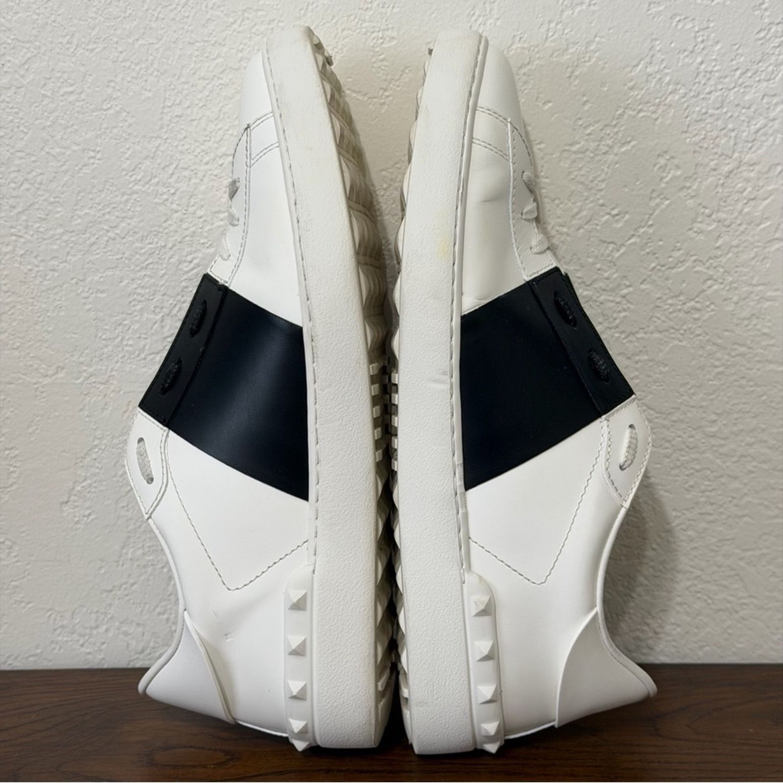 Valentino Rockstud Open Leather Sneakers IT 44.5 White Black Shoes Size US 11.5 / EU 44-45 - 4 Thumbnail