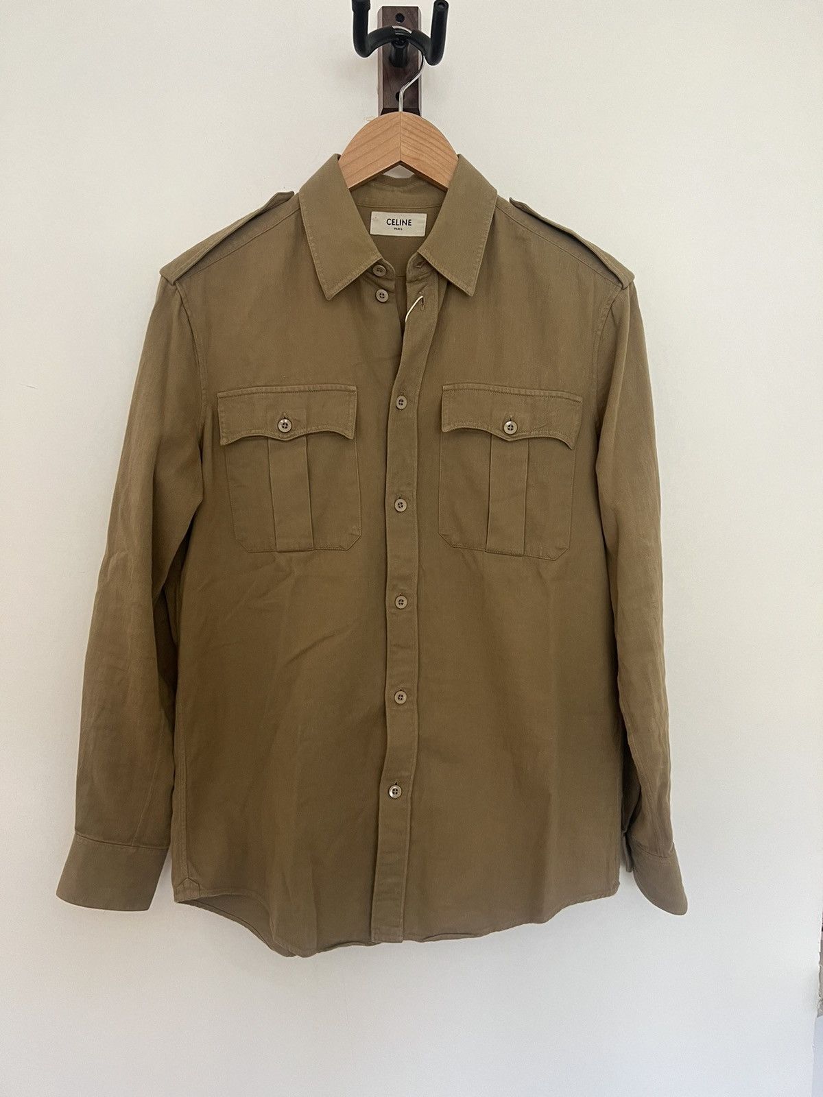 image of Celine x Hedi Slimane Khaki Army Shirt, Men's (Size Small)