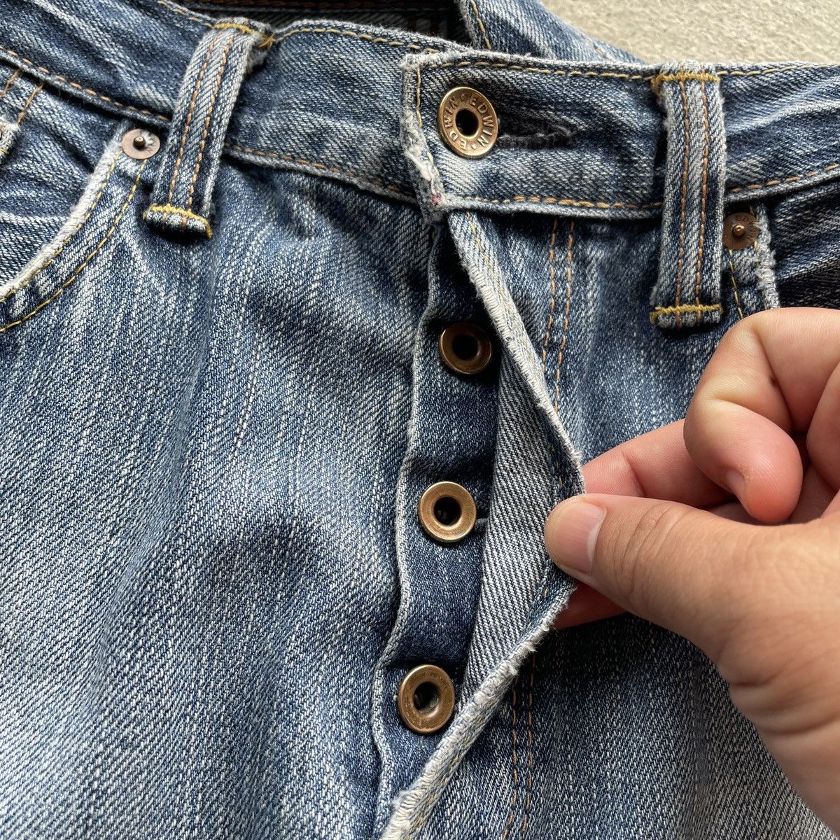 Edwin × Jean × Vintage Vintage Faded Edwin 505 Orange Tag Jeans Pants Distressed Size US 34 / EU 50 - 8 Thumbnail