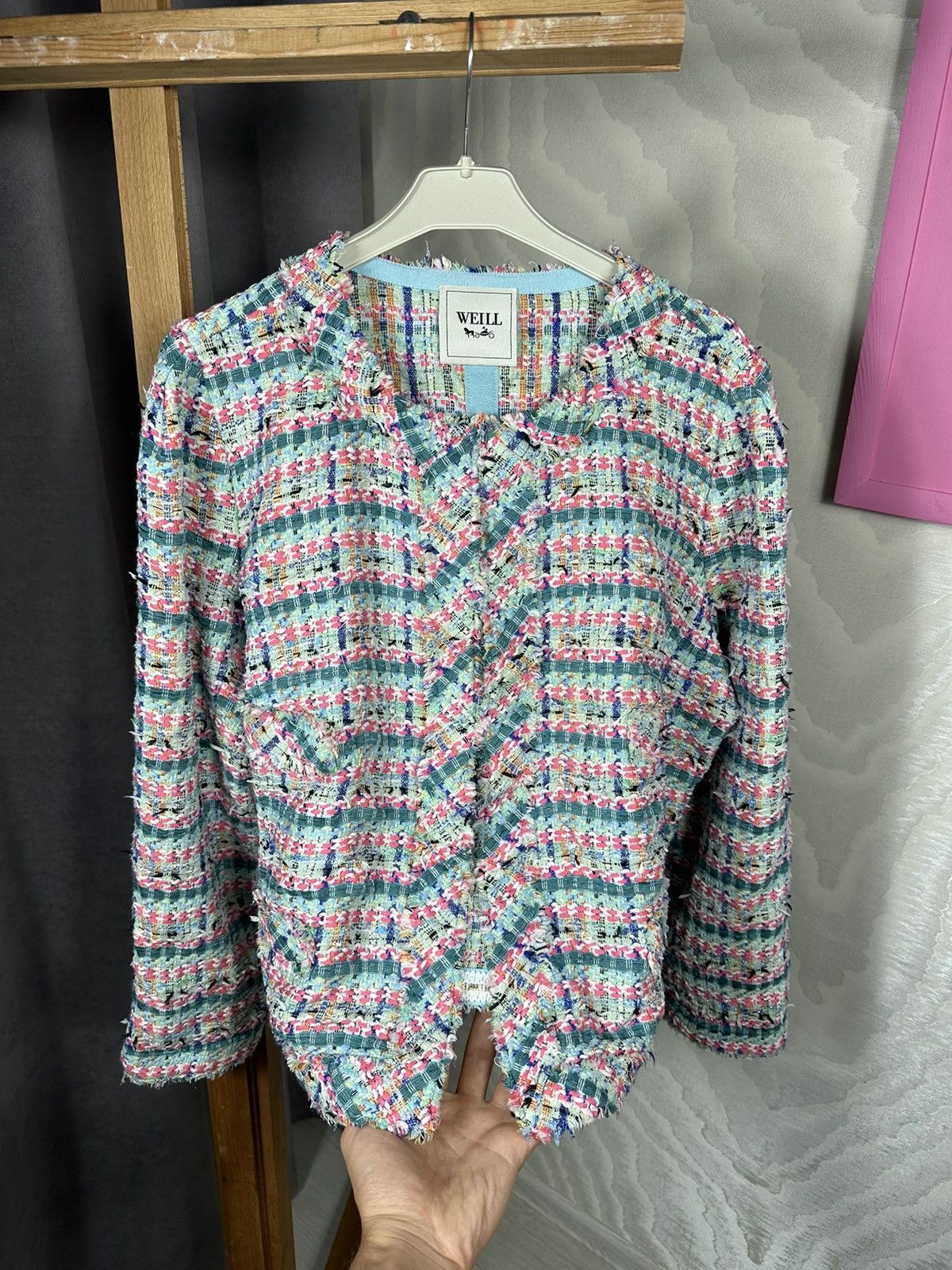 Other Weill Blazer Jacket Fringed Tweed Size L / US 10 / IT 46 - 8 Thumbnail
