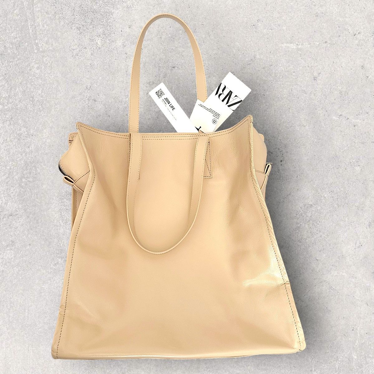 Shopper Bag Zara Bag Leather Zara Glazed Leather Shopper Tote