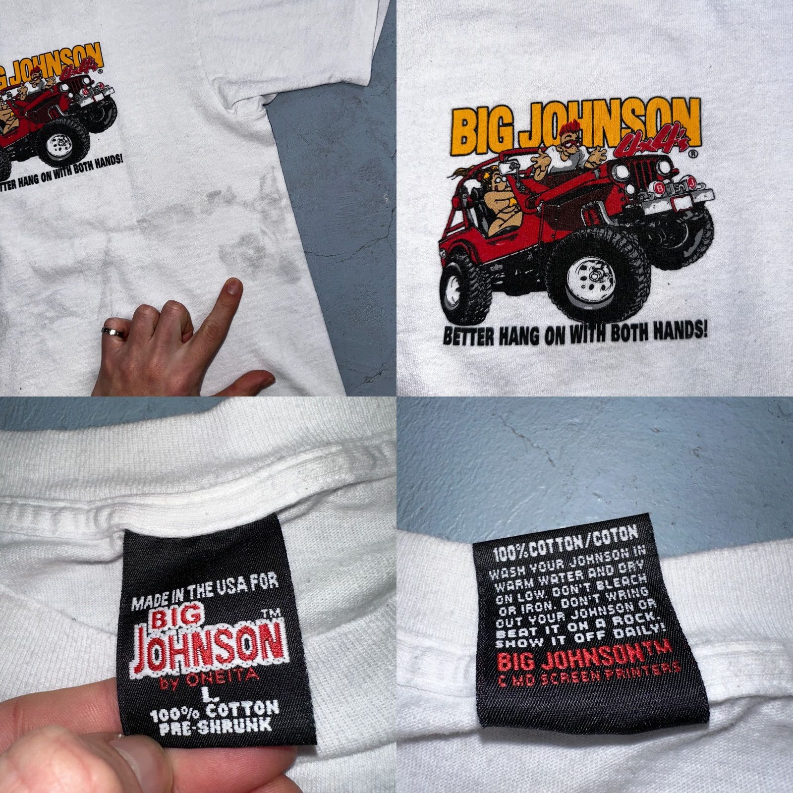 Big John VINTAGE Big Johnson T-Shirt Mens White Short Sleeve Crew Neck L 1997 90s Naughty Humor Trucks Graphic Print Vintage 70s 80s 90s Pattern Solid Size US L / EU 52-54 / 3 - 8 Thumbnail