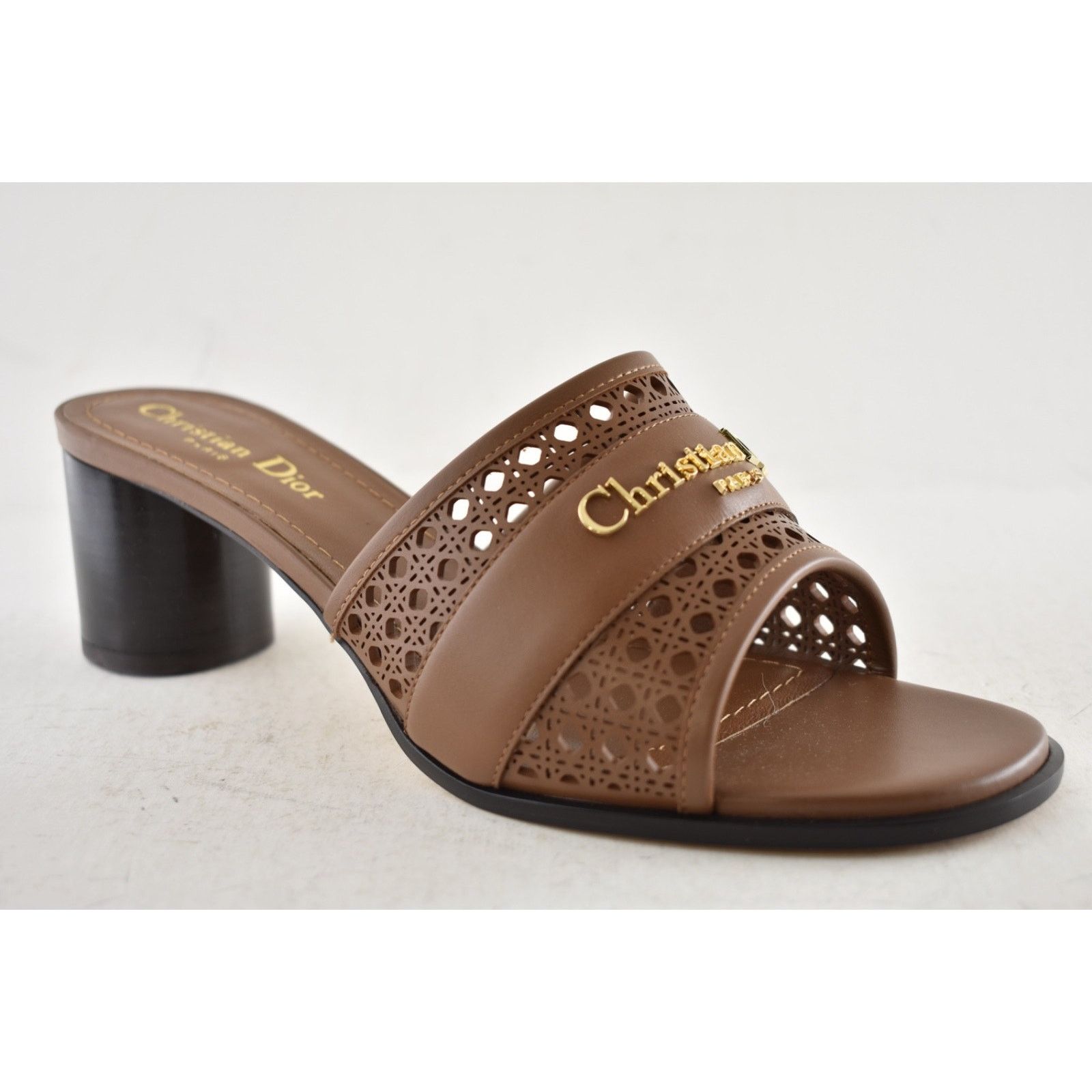Dior Dior D-Lane Down Town Brown Leather Slide Heel Sandal 39 Size US 9 / IT 39 - 9 Thumbnail