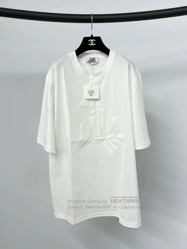 Hermes Hermes White leather-paned short-sleeve T-shirt Size US L / EU 52-54 / 3 - 1 Thumbnail