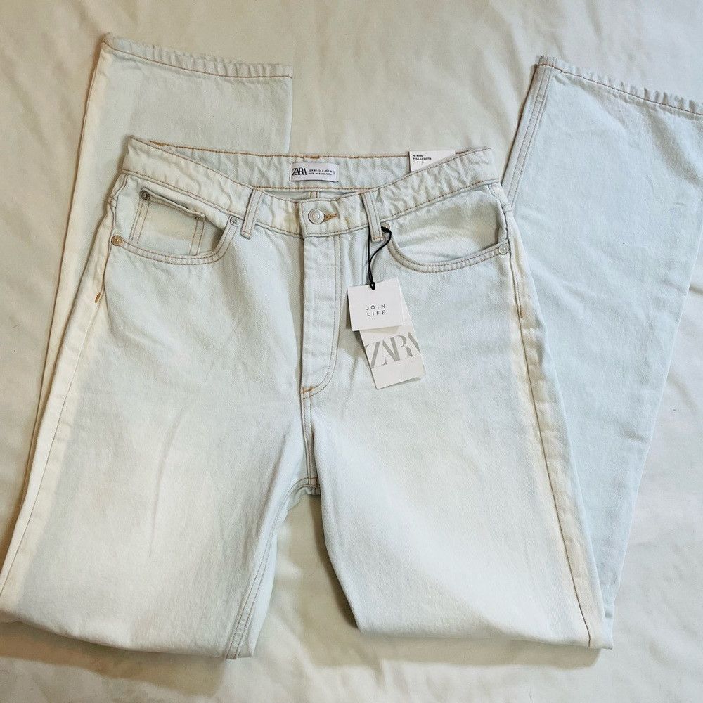 Zara NWT New Zara High Rise Full Length Button Fly Straight Jean Size 30" / US 8 / IT 44 - 8 Thumbnail
