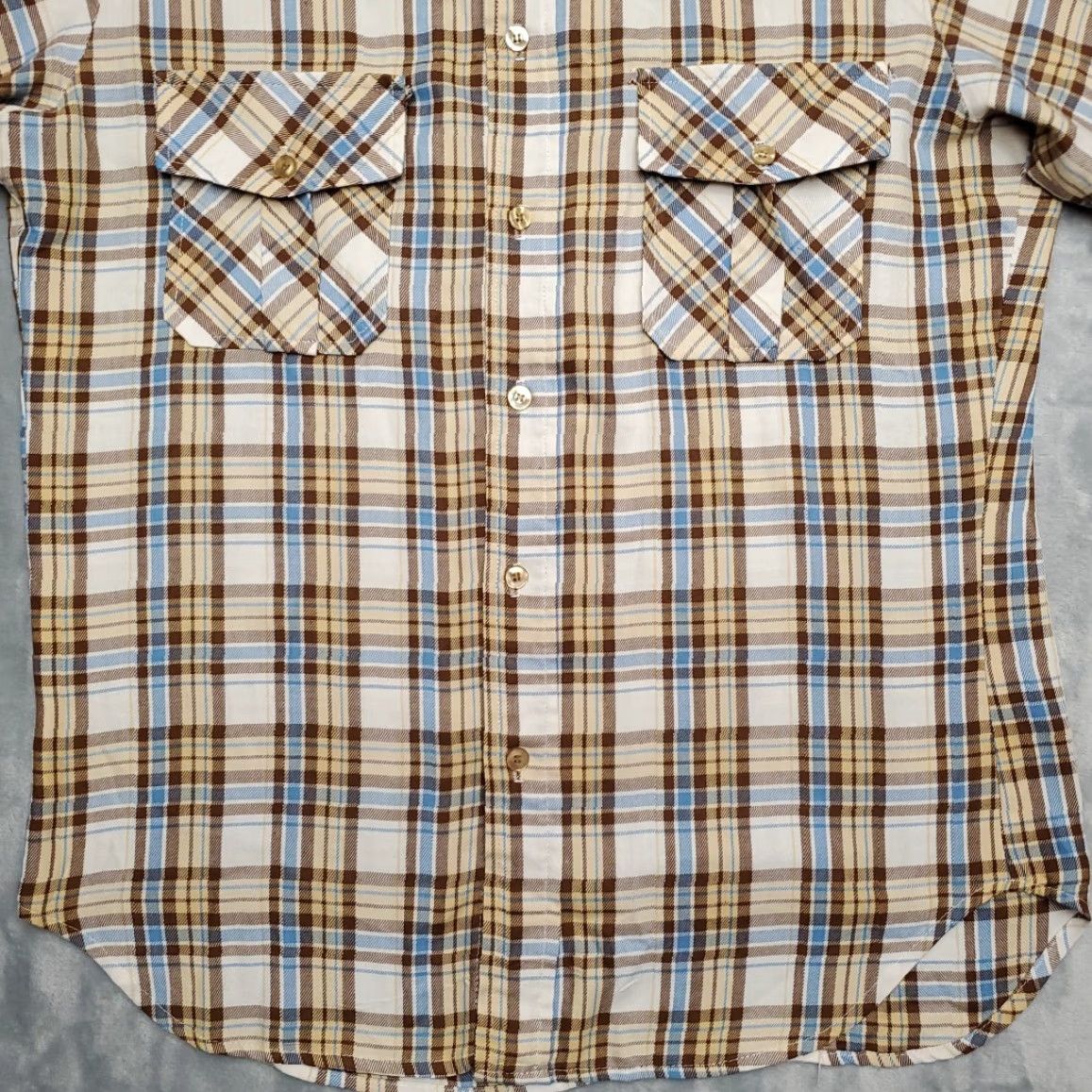 Eddie Bauer VINTAGE Eddie Bauer Shirt Mens M Blue Brown Plaid Brushed Twill 70s Retro Short Sleeve Button-Up Casual Mens Size US M / EU 48-50 / 2 - 2 Thumbnail
