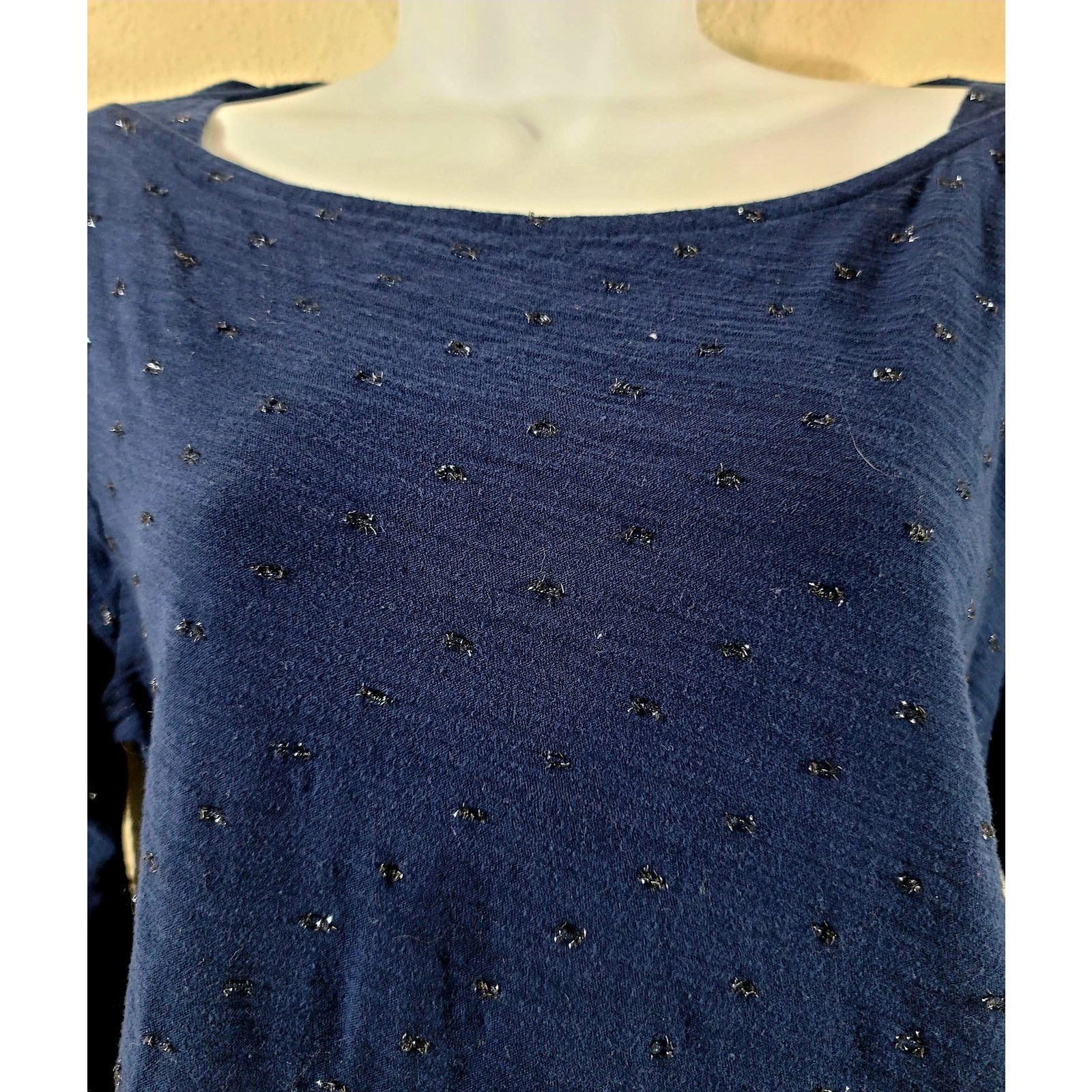 Other A New Day Dark Blue Shiny Dots Slub Knit Top Large Soft Size L / US 10 / IT 46 - 6 Thumbnail