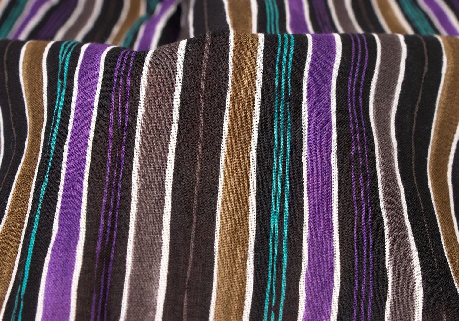 Issey Miyake Cotton Stripe Band Collar Shirt in Black Purple Green Size US M / EU 48-50 / 2 - 13 Thumbnail