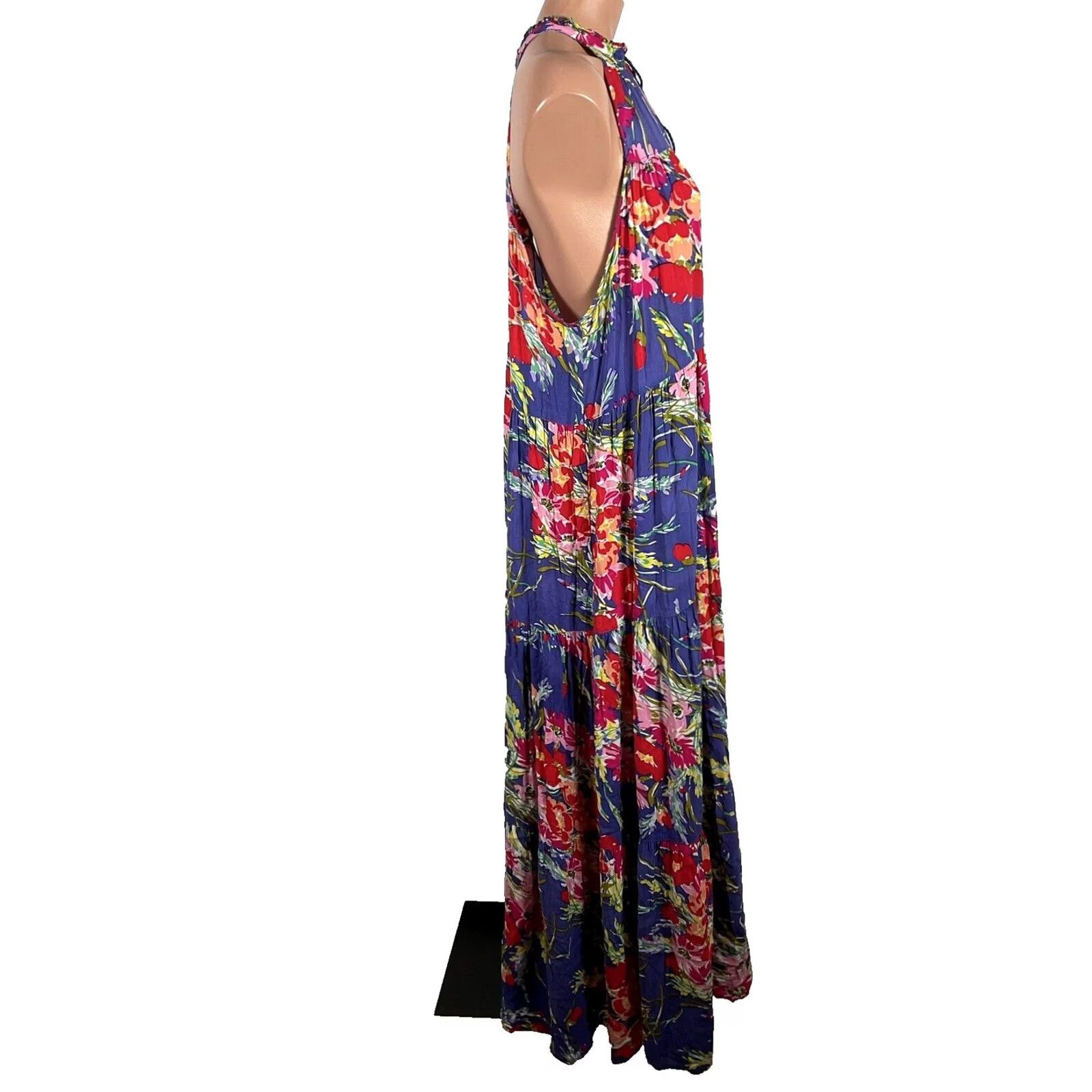 Vintage UMGEE Floral Sleeveless Maxi Dress L Boho High Neck Tie Pockets Lined Summer Spring Women’s Size L / US 10 / IT 46 - 7 Thumbnail