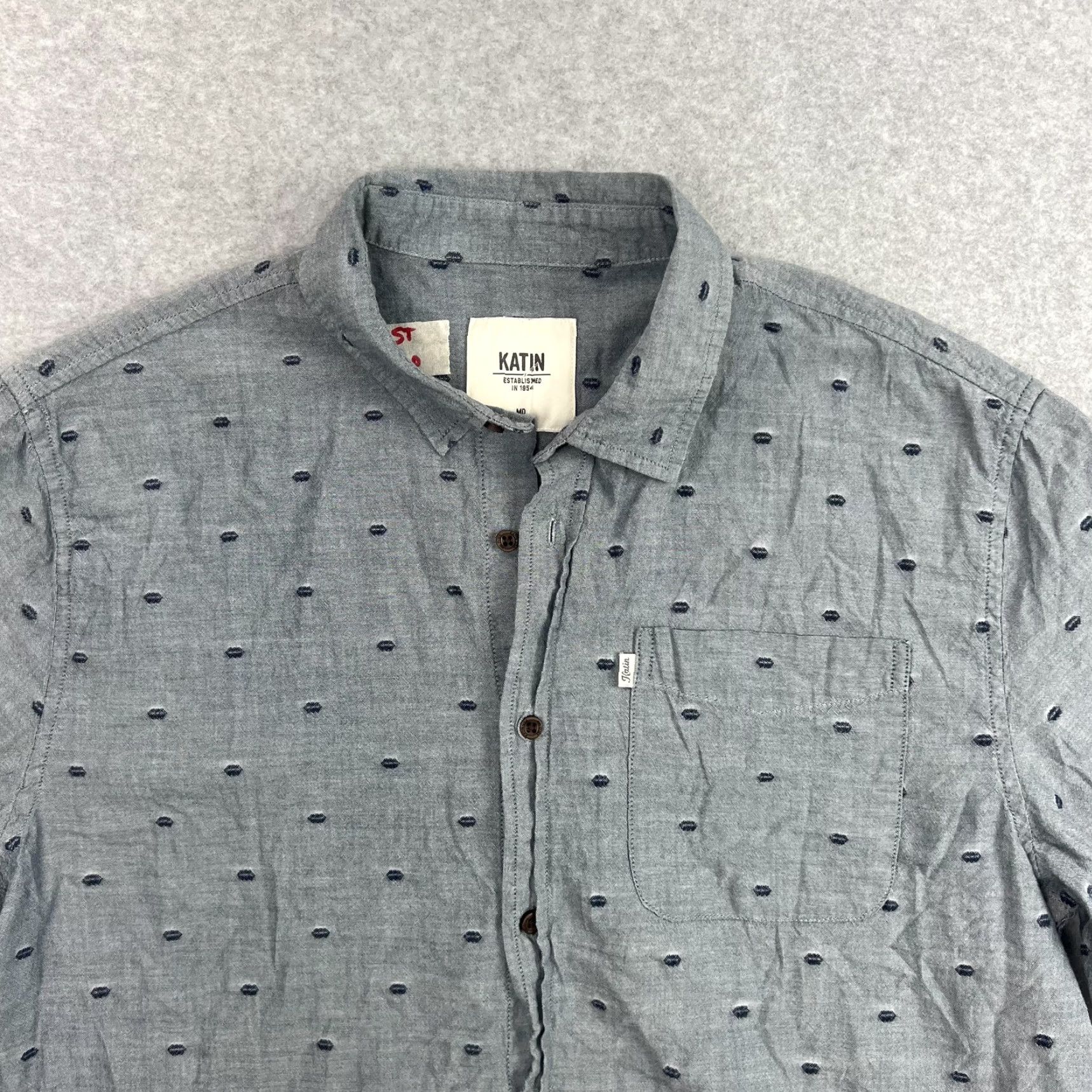 Katin Katin Shirt Mens M Gray Short Sleeve Button Up Casual Preppy Adult Size US M / EU 48-50 / 2 - 4 Thumbnail