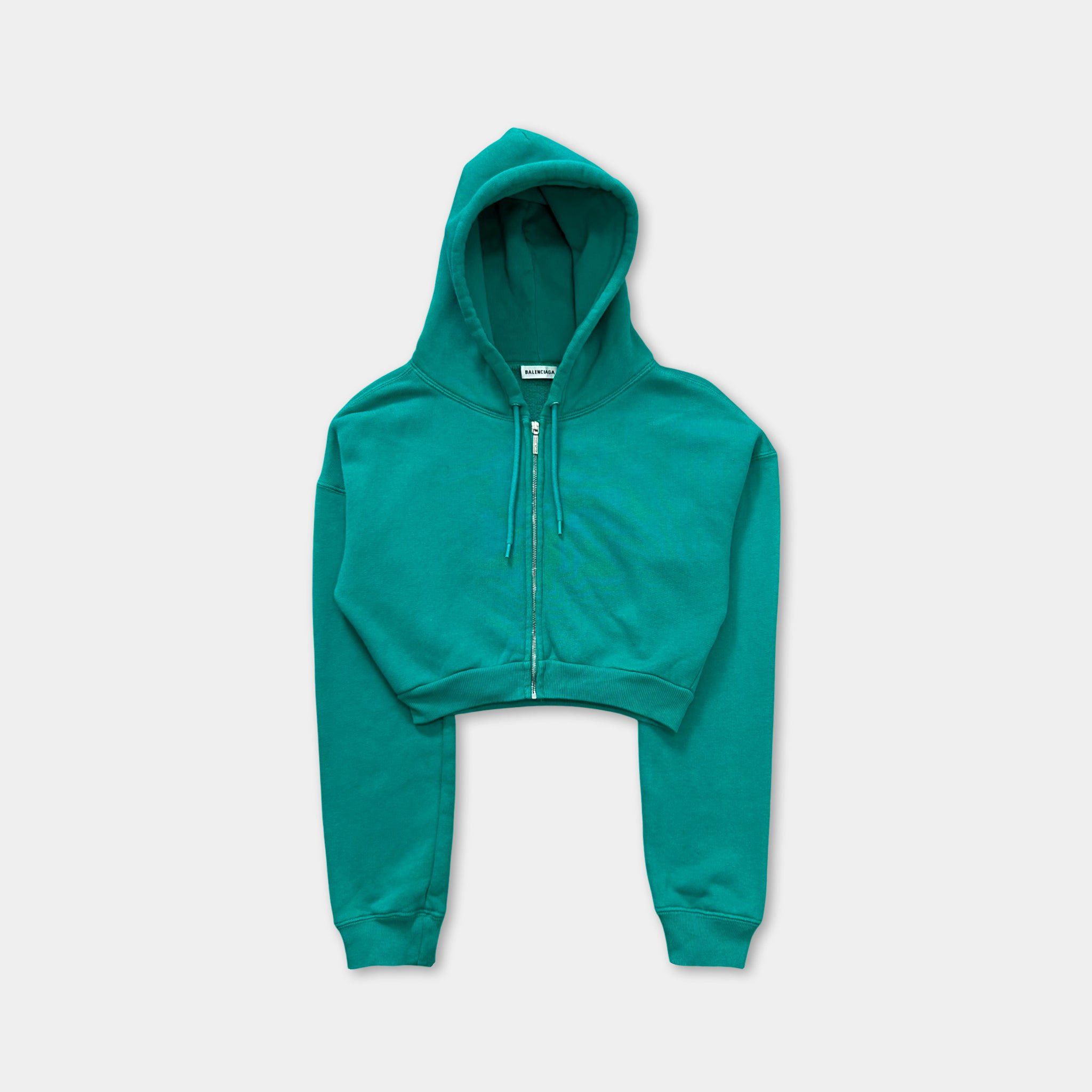 Balenciaga Balenciaga 2018 Cropped "I Love Techno" Green Zip Hoodie Size XS / US 0-2 / IT 36-38 - 2 Thumbnail