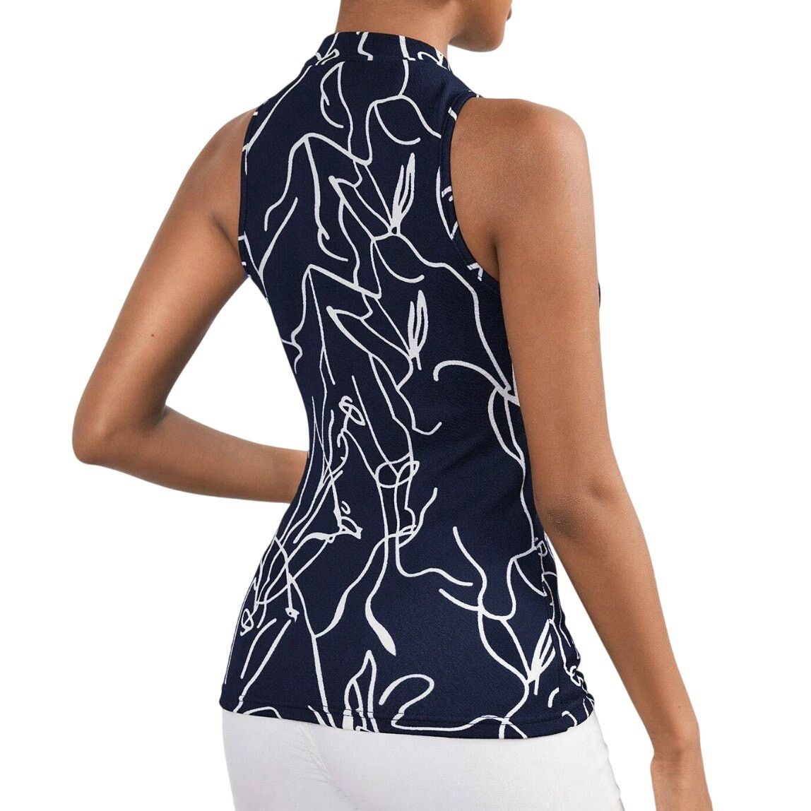 Shein All-Over Printed Stand Collar Sleeveless Tank Top in Blue Size M / US 6-8 / IT 42-44 - 2 Thumbnail