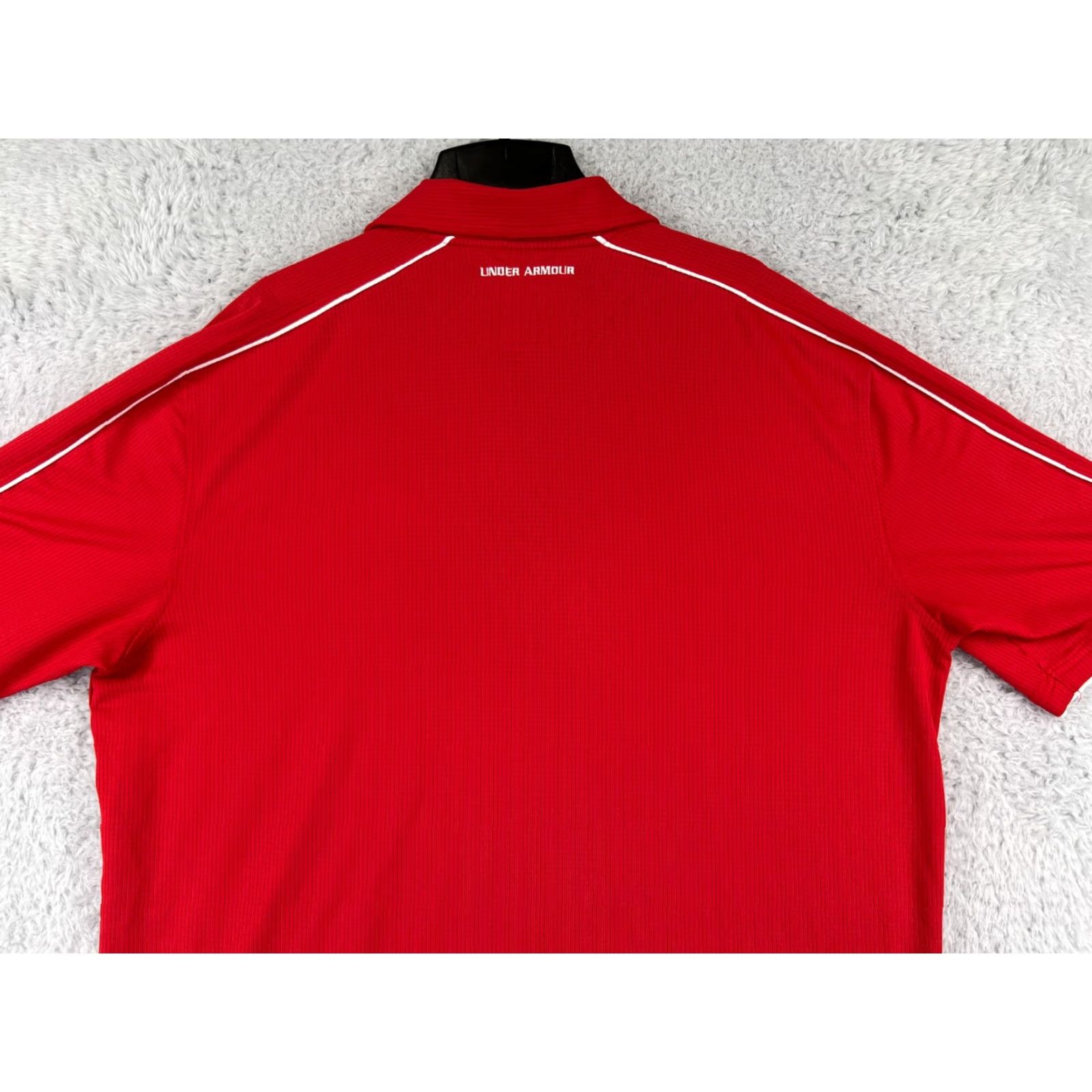 Under Armour Under Armour Polo Shirt Mens Large Red Striped Polyester Performance Golf Golfer Shirt Size US L / EU 52-54 / 3 - 7 Thumbnail