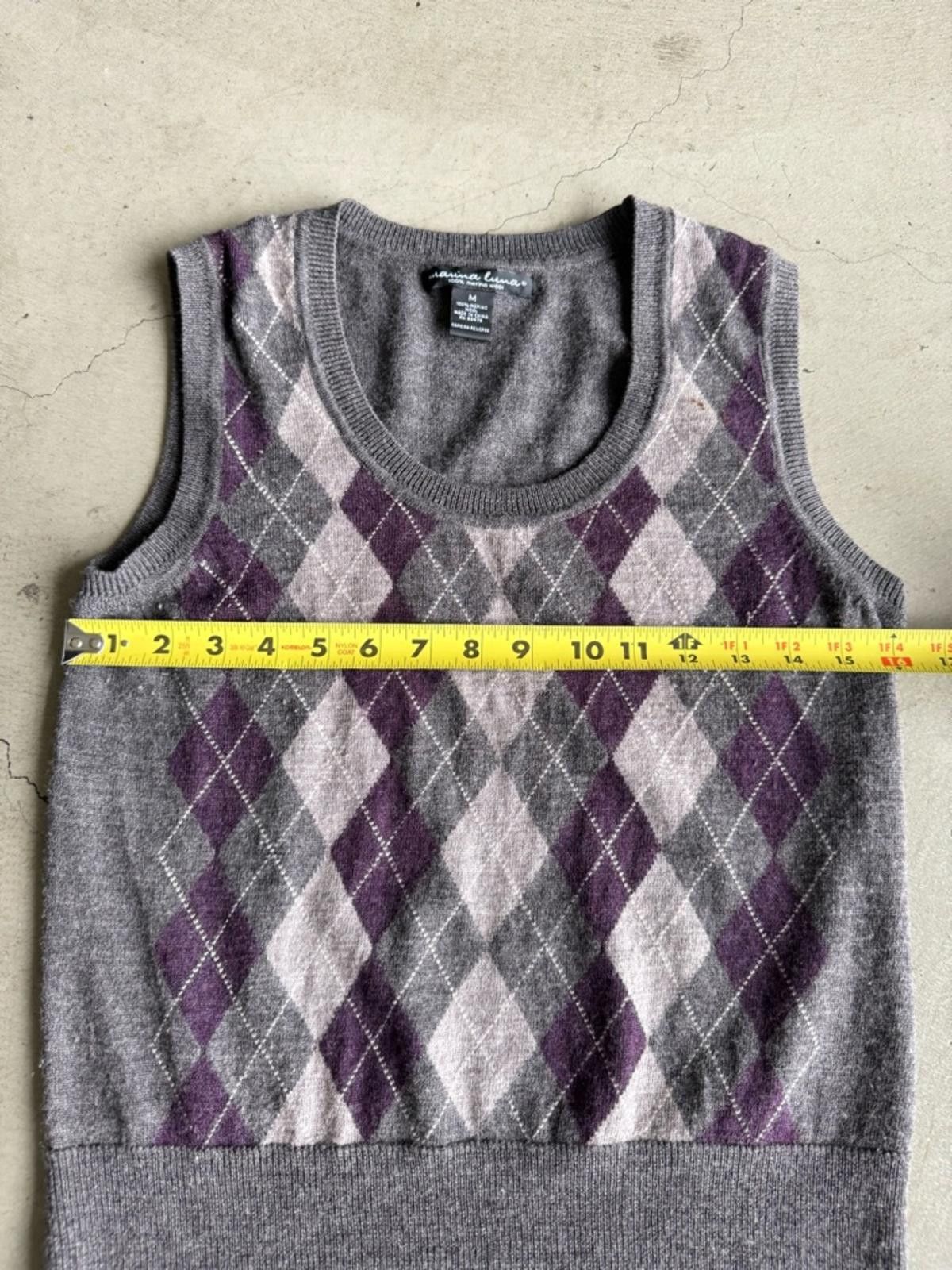 Other Marina Luna / Merino Wool Argyle Sweater Vest / Gray Purple Size M / US 6-8 / IT 42-44 - 3 Thumbnail