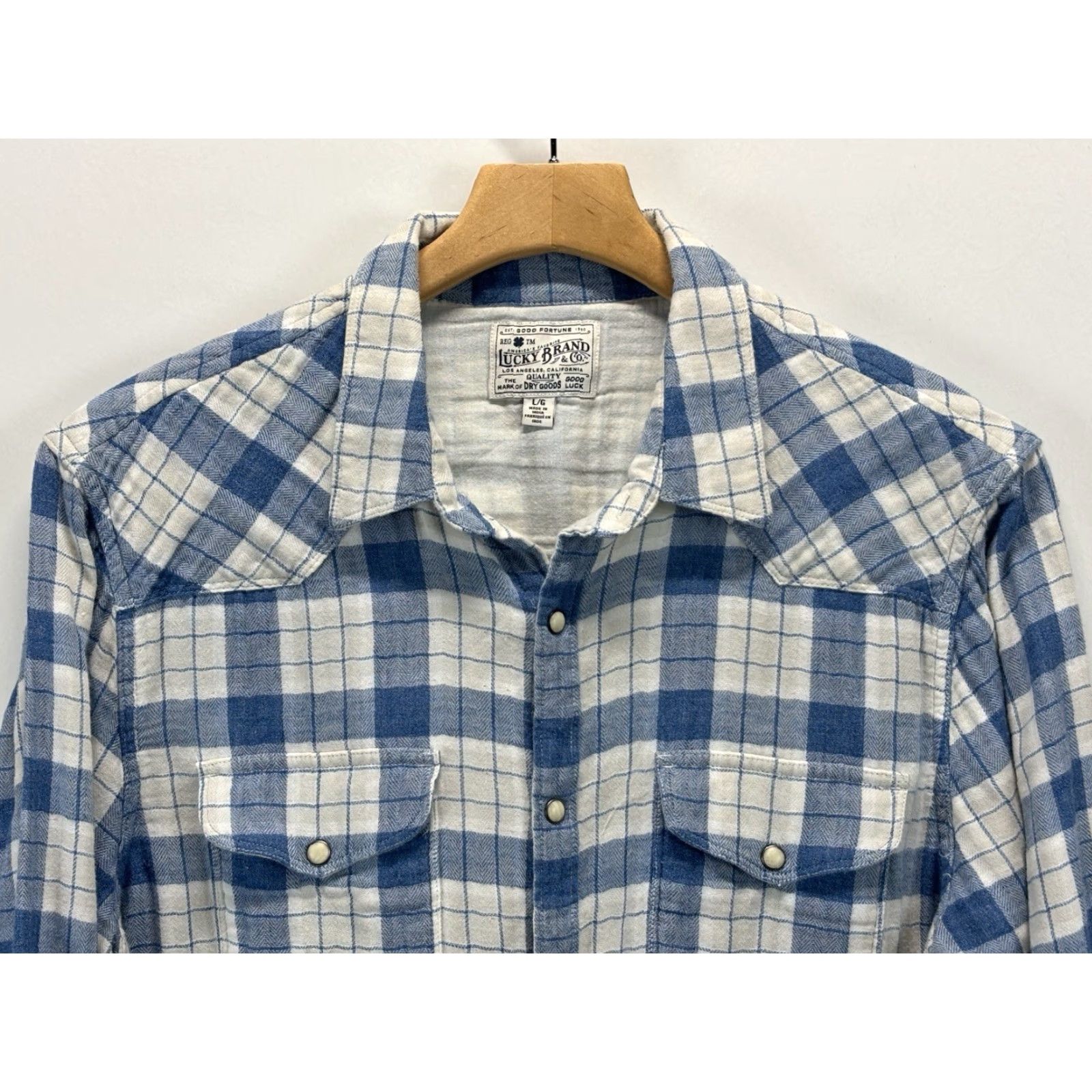 Lucky Brand Lucky Brand Men Western Style Pearl Snap Button Up Blue Plaid Shirt Gauze Large Size US L / EU 52-54 / 3 - 2 Thumbnail
