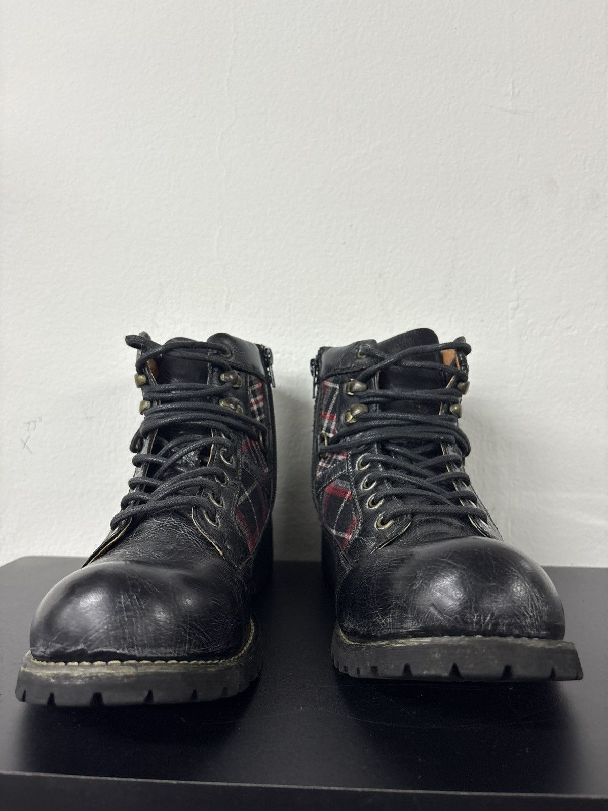 New Rock Asboo Gothic Punk Plaid Boots Studded Black Leather Size US 7.5 / EU 40-41 - 20 Thumbnail