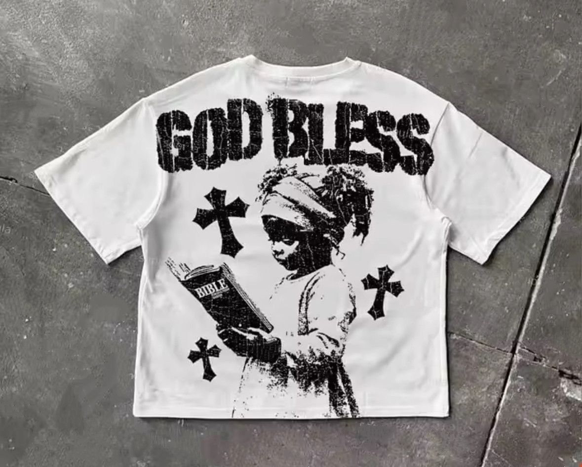 Other Streetwear Retro God Bless Cross Graphic White T-Shirt Size US L / EU 52-54 / 3 - 1 Thumbnail