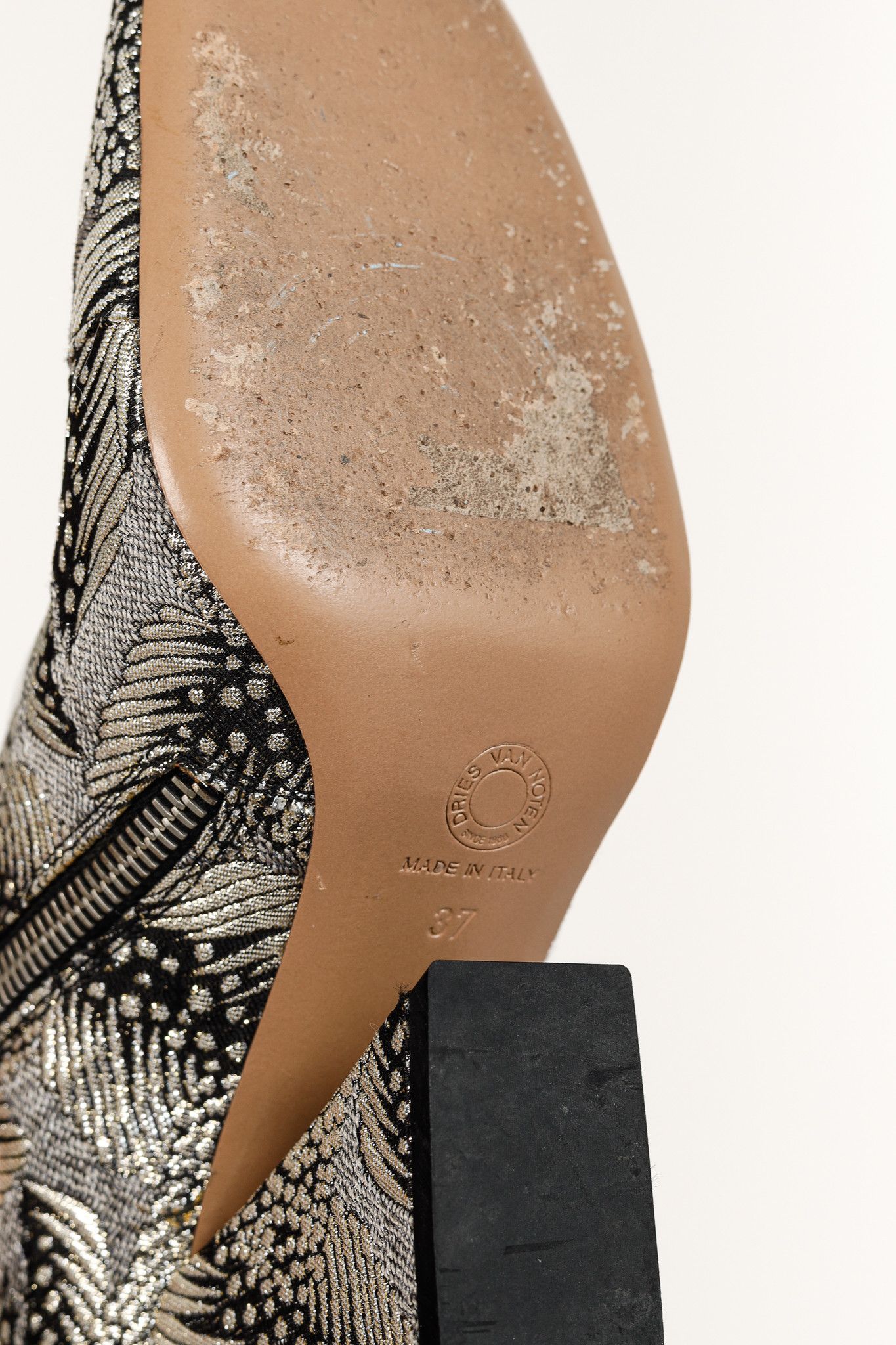 Dries Van Noten Dries Van Noten SS/18 Runway Silver Jacquard Ankle Boots Size US 6.5 / IT 36.5 - 5 Thumbnail