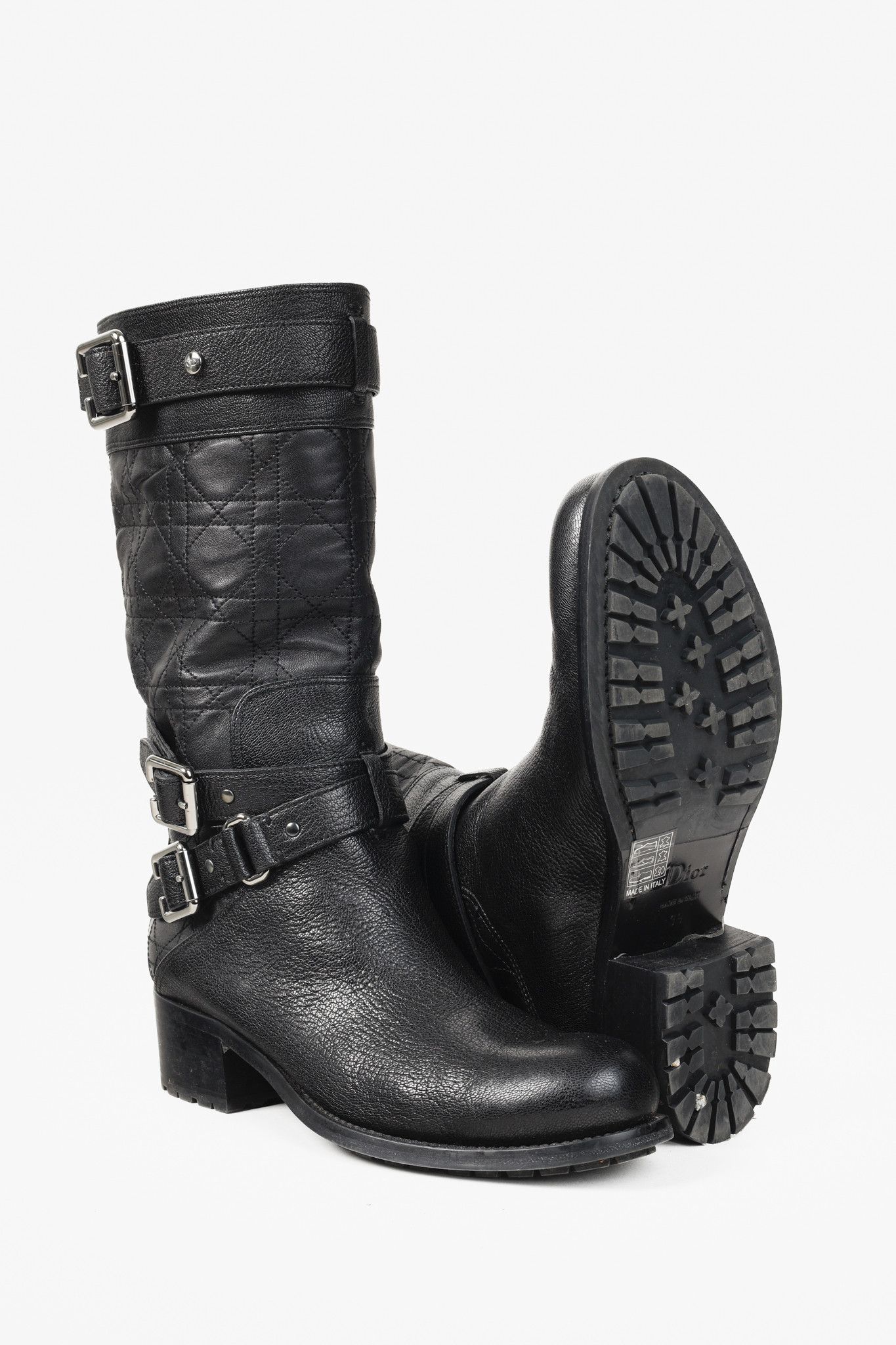 Dior Christian Dior Black Cannage Quilted Biker Boots Size US 8.5 / IT 38.5 - 4 Thumbnail