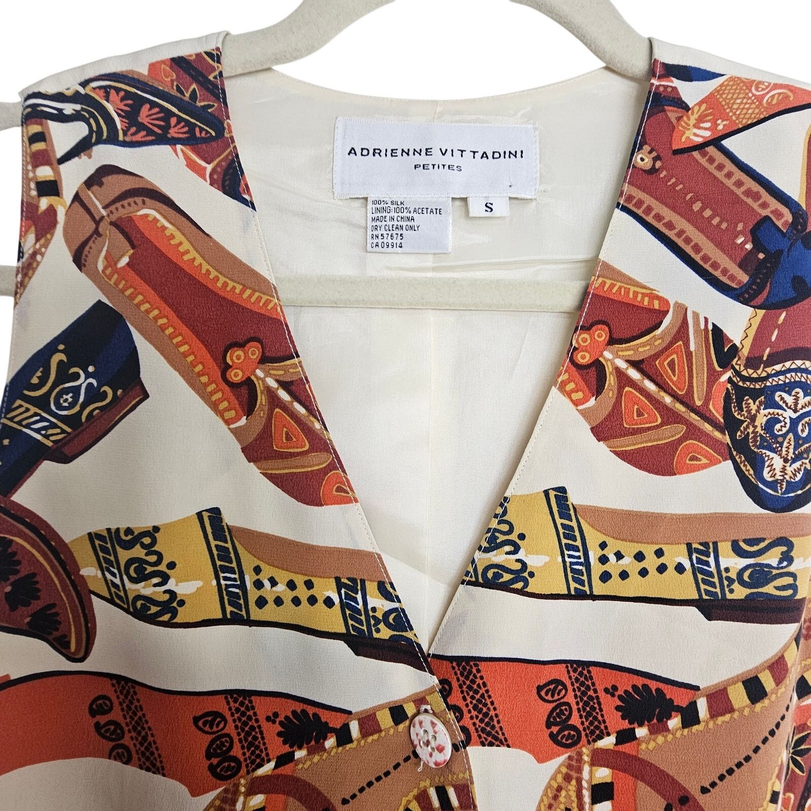 Adrianna Papell Vintage Adrienne Vittadini Women Silk Vest S Indian Chappals Size S / US 4 / IT 40 - 2 Thumbnail