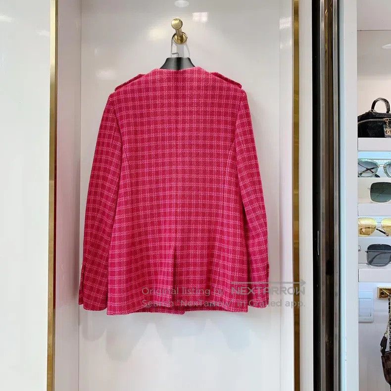 Chanel Chanel Rose-red plaid epaulette coat Size XS / US 0-2 / IT 36-38 - 2 Thumbnail