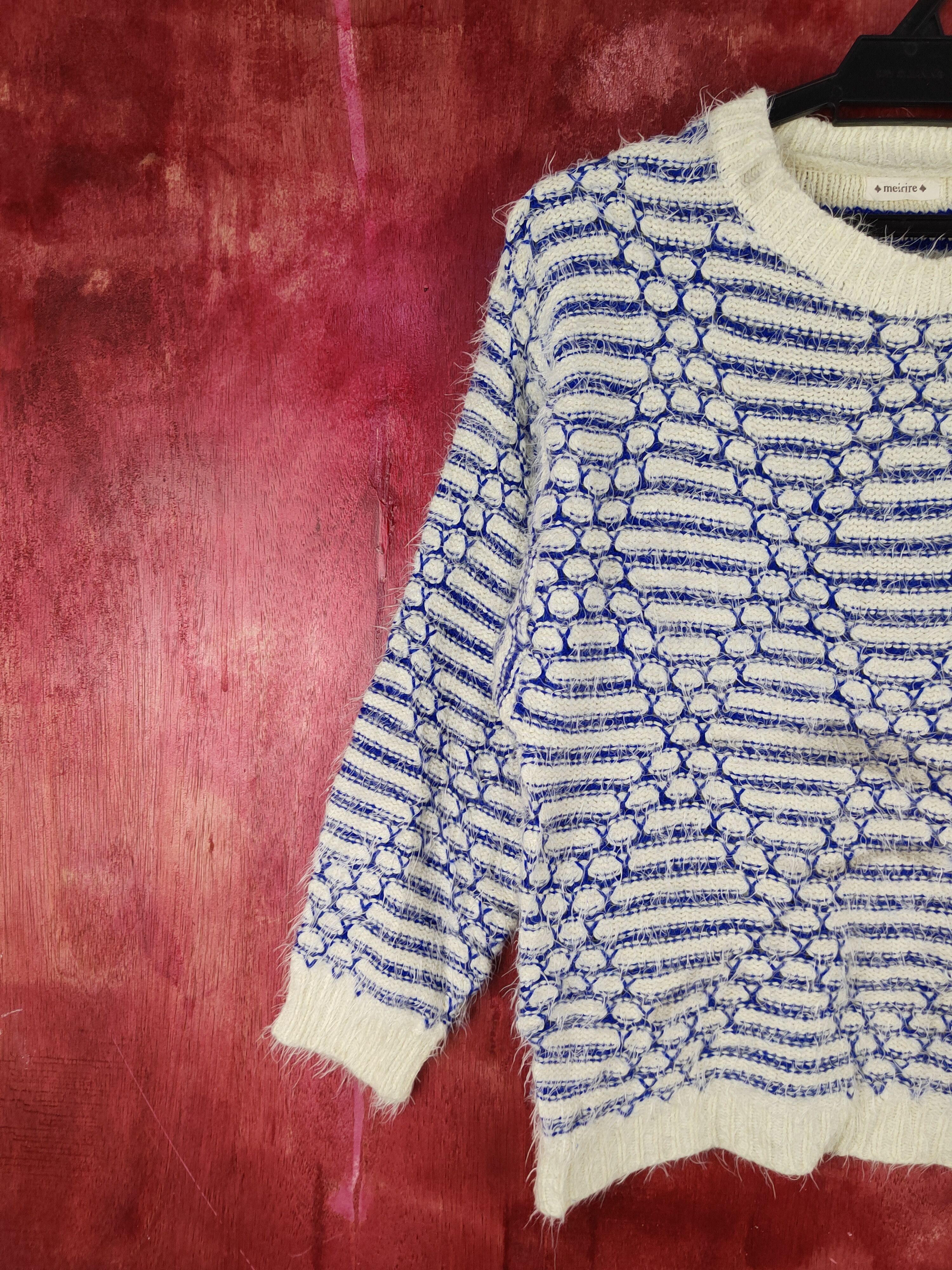 Homespun Knitwear Meirire Blue White Shag Shaggy Fur Mohair Knitwear #2001 Size S / US 4 / IT 40 - 3 Thumbnail
