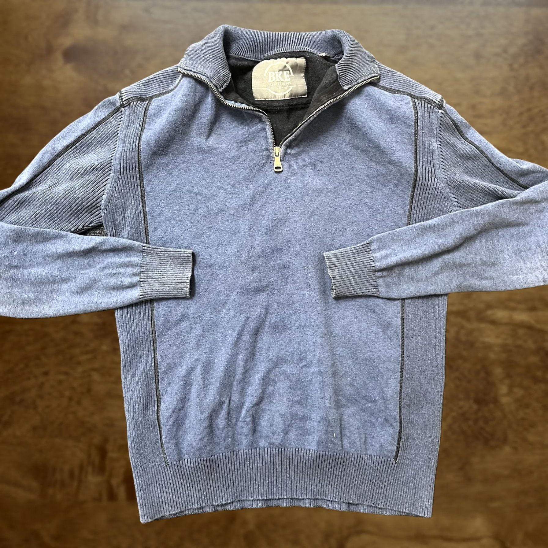 BKE BKE Sweater Mens M Blue Quarter Zip Mock Neck Athletic Fit Ribbed Pullover Size US M / EU 48-50 / 2 - 1 Thumbnail