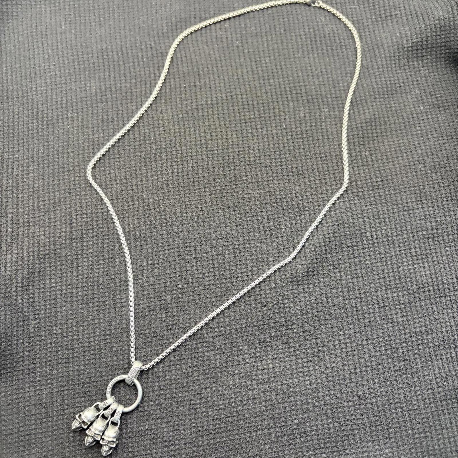 Jewelry Vintage silver skull pendant necklace Size ONE SIZE - 4 Thumbnail