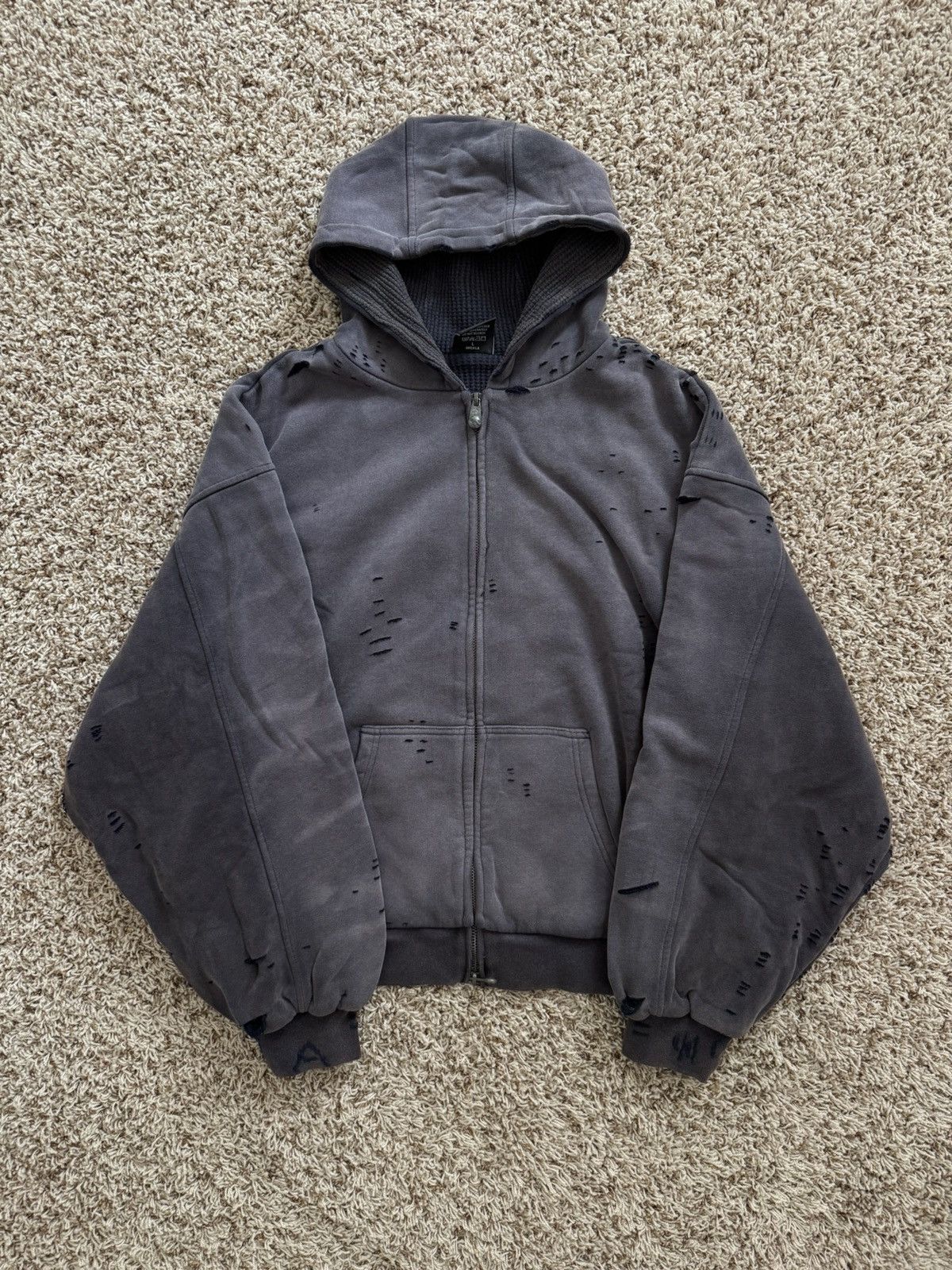 murd333r.fm Ditch LA Dusk Purple Ruin Distressed Thermal Zip Up Hoodie Size US L / EU 52-54 / 3 - 1 Thumbnail