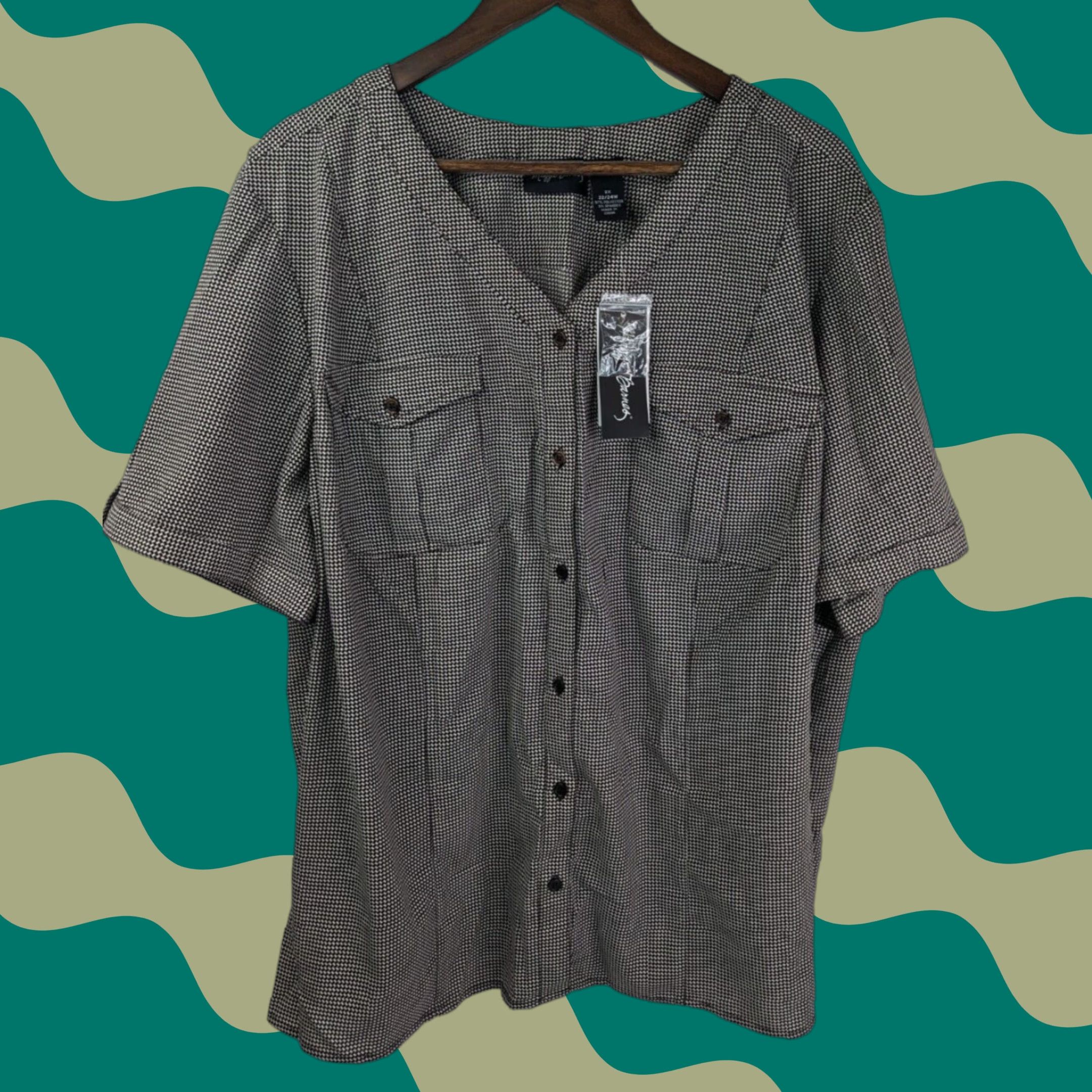 Vintage NWT Maggie Barnes Shirt Womens 2X 22/24 Black Houndstooth Pockets Short Sleeve Size XXL / US 16-18 / IT 52-54 - 1 Thumbnail