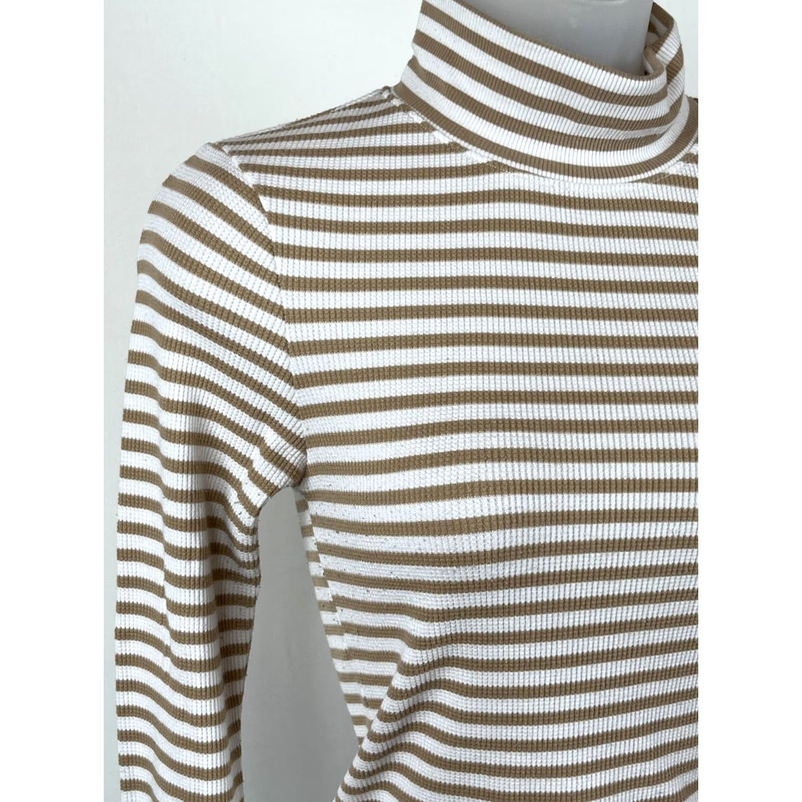 American Eagle Outfitters American Eagle Outfitters Top Womens S White Brown Stripe Turtleneck Long Sleeve Casual Size S / US 4 / IT 40 - 3 Thumbnail