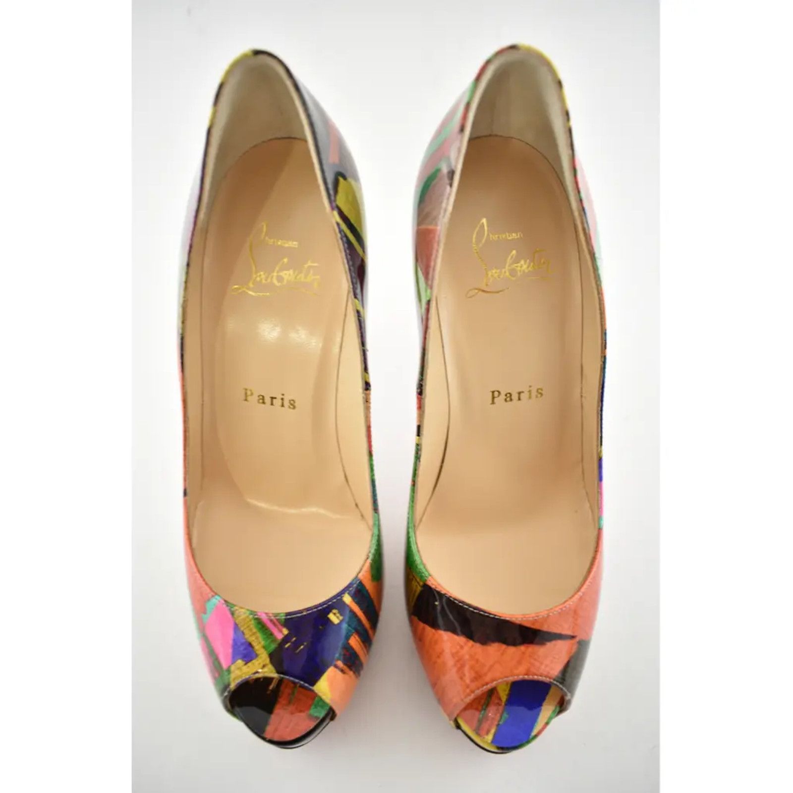 Christian Louboutin New Very Prive 120 Patent Mag Multicolor Peep Heel Pump 37.5 Size US 7.5 / IT 37.5 - 7 Thumbnail