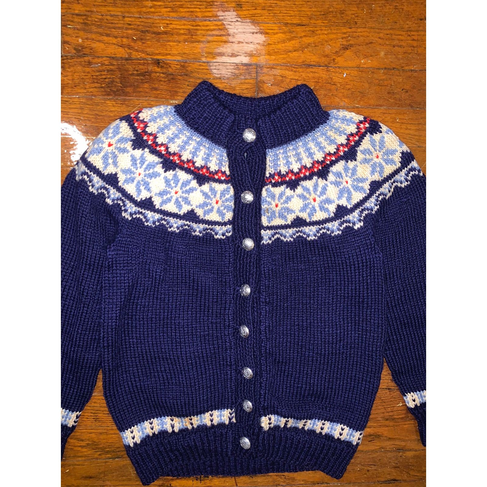 Other × Vintage Vintage Nordic Fair Isle Wool Cardigan Navy Yoke Sweater S Size S / US 4 / IT 40 - 13 Thumbnail