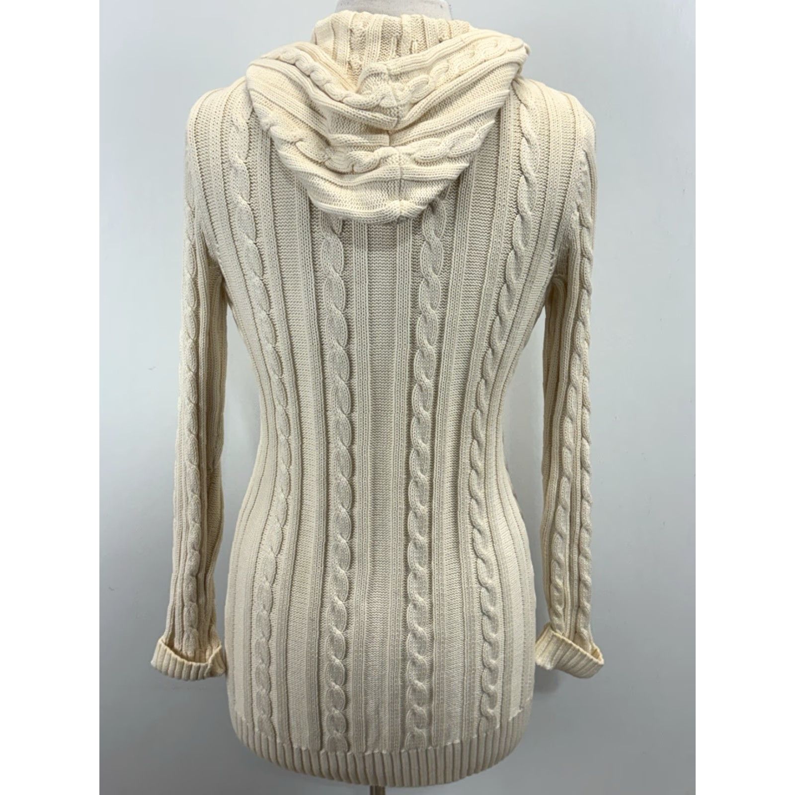 Vineyard Vines Vineyard Vines Cardigan Sweater Women’s S Ivory Hood Fisherman Coast Knit Cable-Knit Hooded Long Sleeve Nautical Preppy Classic Coastal Dress: None Size S / US 4 / IT 40 - 3 Thumbnail