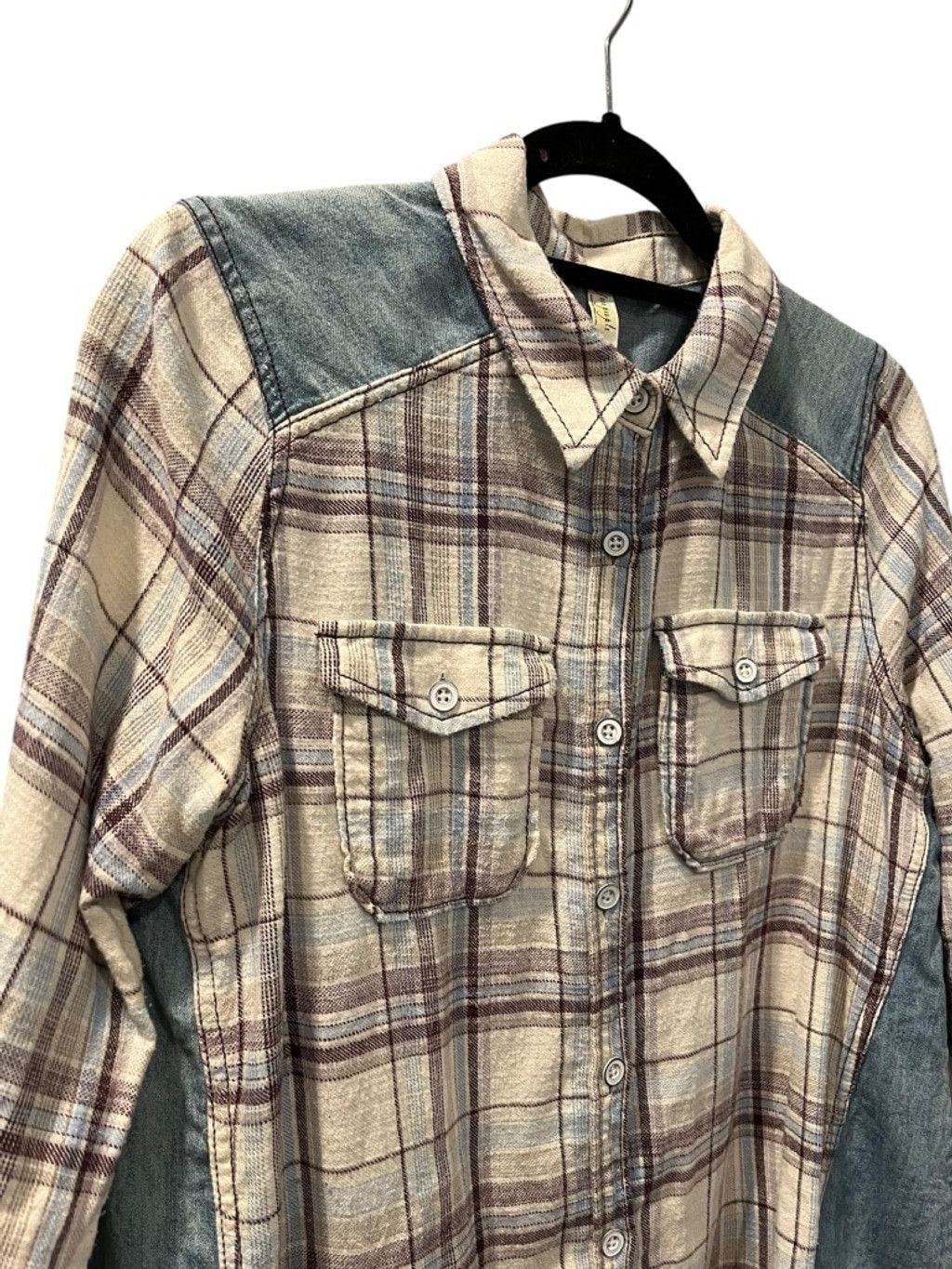 Free People Free People Plaid Flannel Denim Button Up Shirt Size M Size M / US 6-8 / IT 42-44 - 7 Thumbnail
