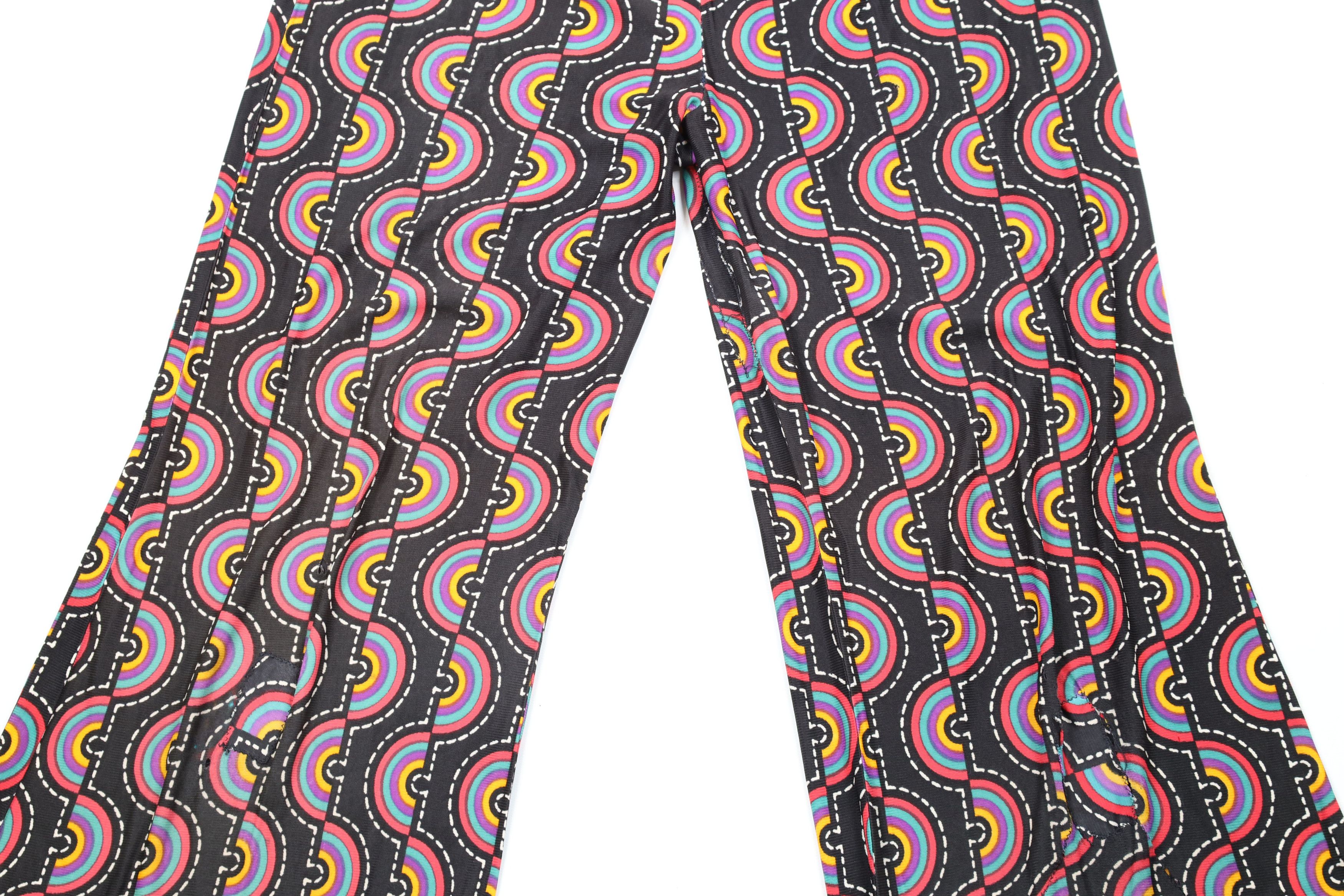 Vintage Vintage 60s 70s Rainbow Psychedelic Knit Bell Bottoms Pants Size 22" - 3 Thumbnail