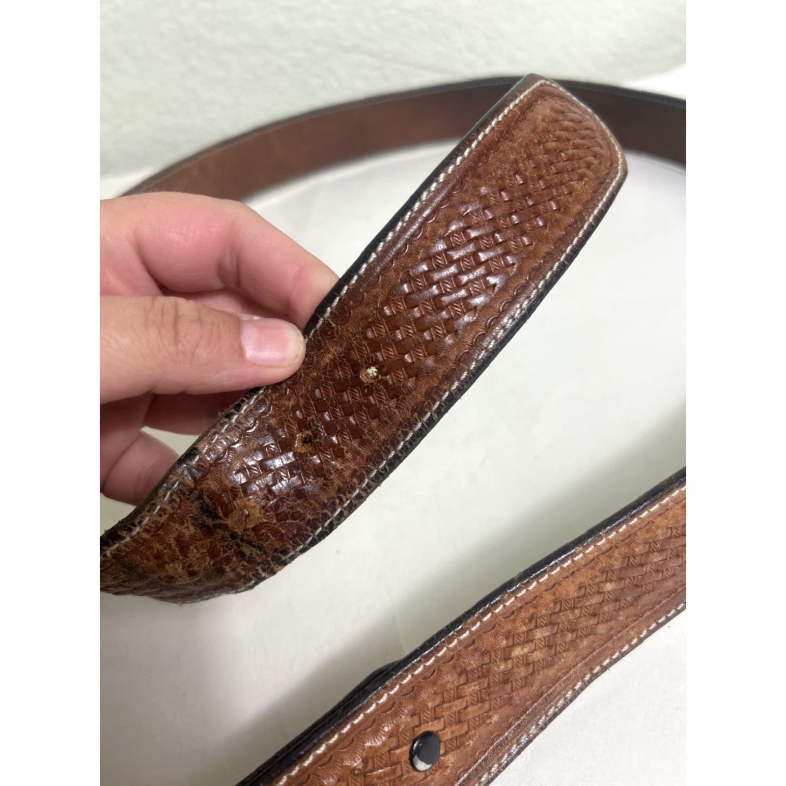 CO VINTAGE Wik Leather Co Belt Western Brown 42 USA Made Handcrafted Cowhide Full Grain Leather Men 1-1/2" Belt Size 42 - 7 Thumbnail