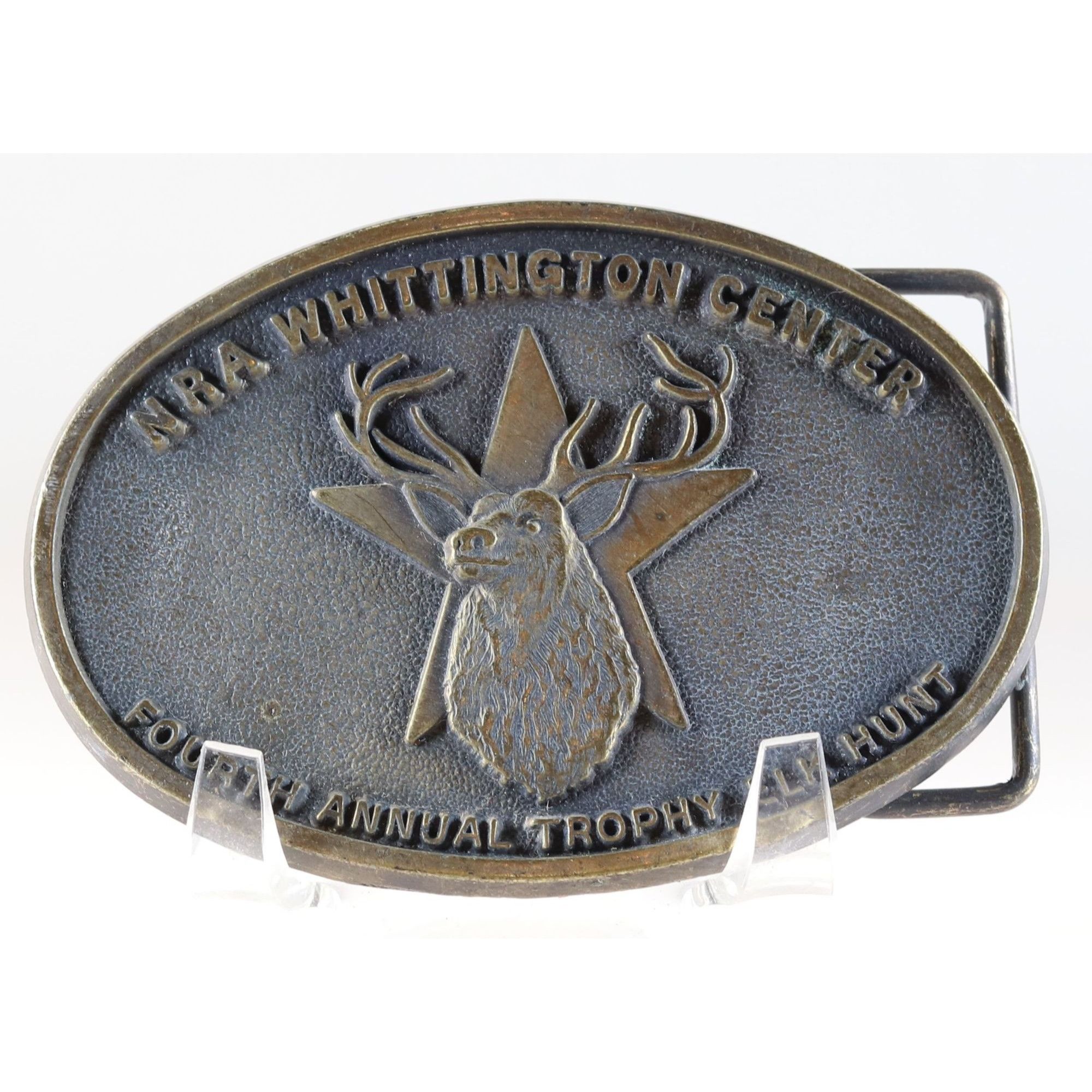 Vintage Belt Buckle NRA Fourth Annual Trophy Elk Hunt Brass Buckle Size ONE SIZE - 1 Thumbnail