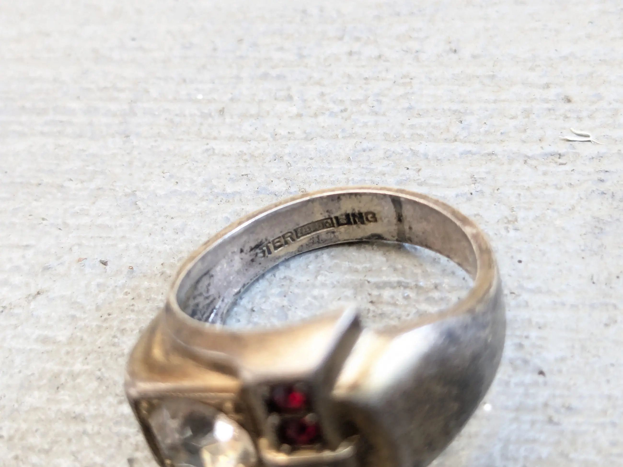 Sterling Silver Vintage Sterling Silver Ring 10.5 Glass Red Clear Theda Belt Size ONE SIZE - 11 Thumbnail