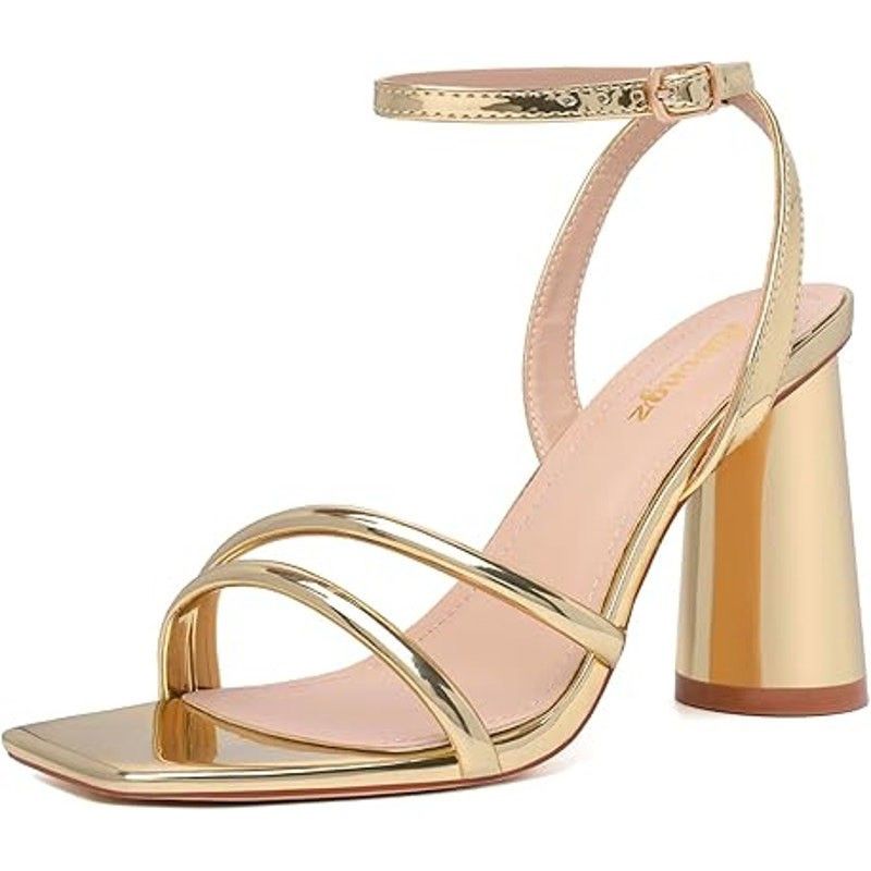 Other Ribongz Women's Size 8 Gold Open Toe Ankle Strap Block Heels Size US 8 / IT 38 - 1 Thumbnail