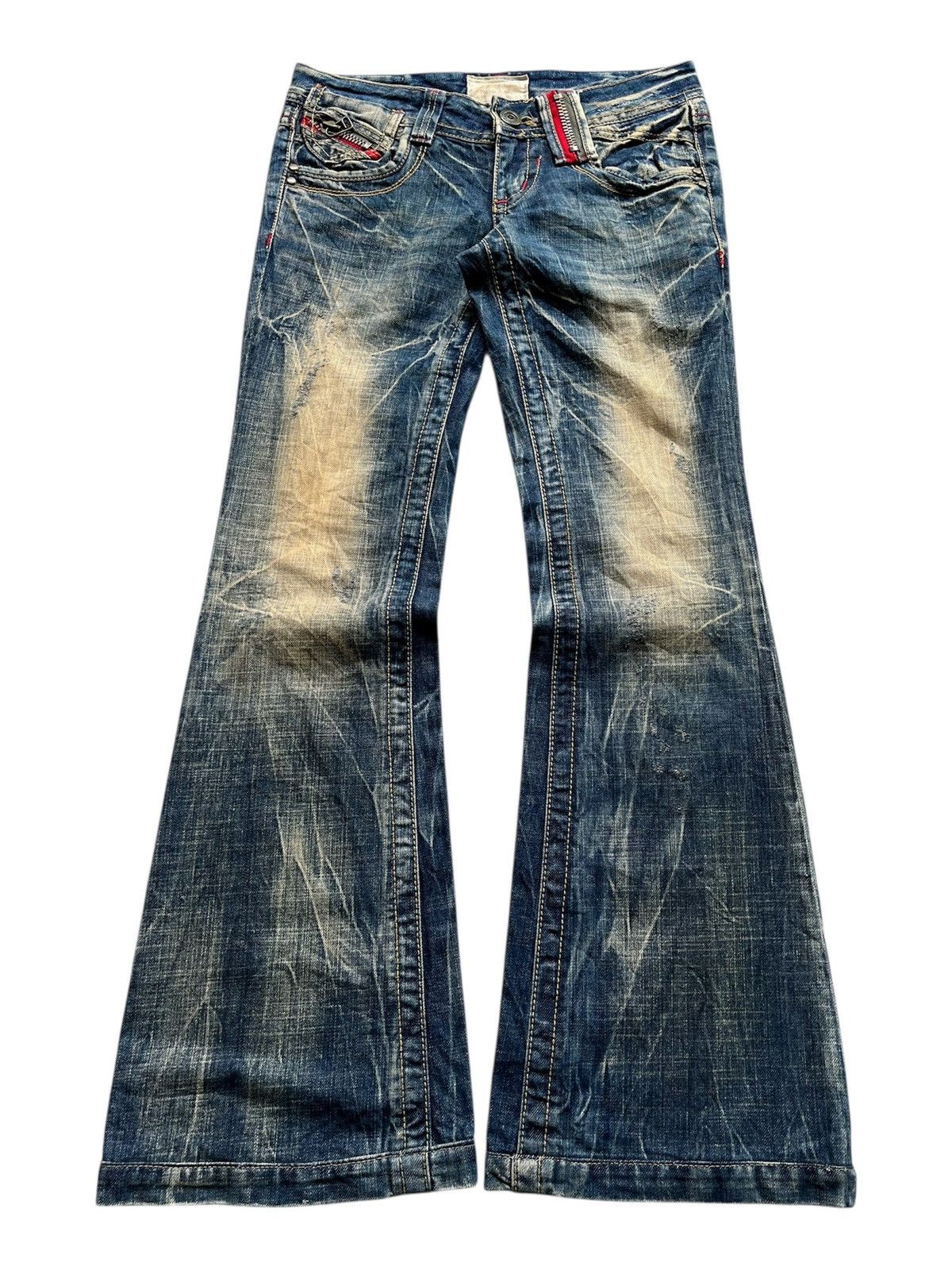 Japanese Brand Lolita Low Rise Distressed Flare Denim Lgb Style Size US 27 - 1 Thumbnail