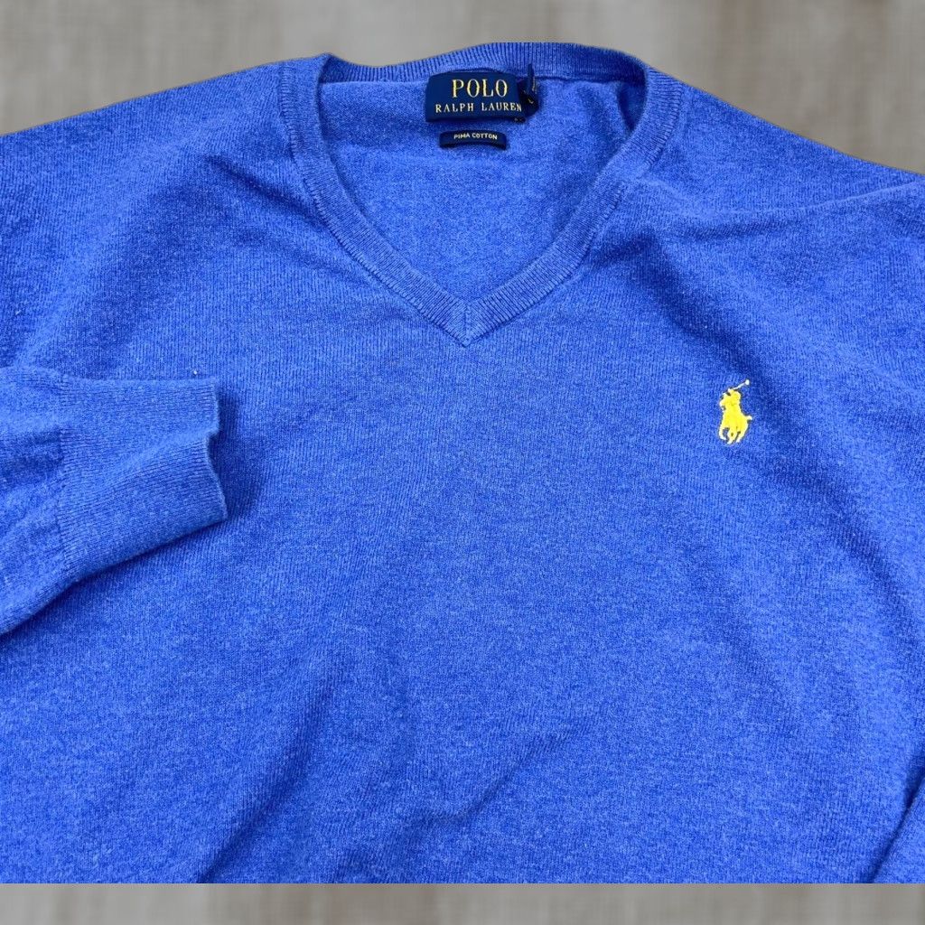Polo Ralph Lauren Polo Ralph Lauren Sweater Men's Large Blue V-Neck Pima Cotton Knit Pullover Size US L / EU 52-54 / 3 - 1 Thumbnail