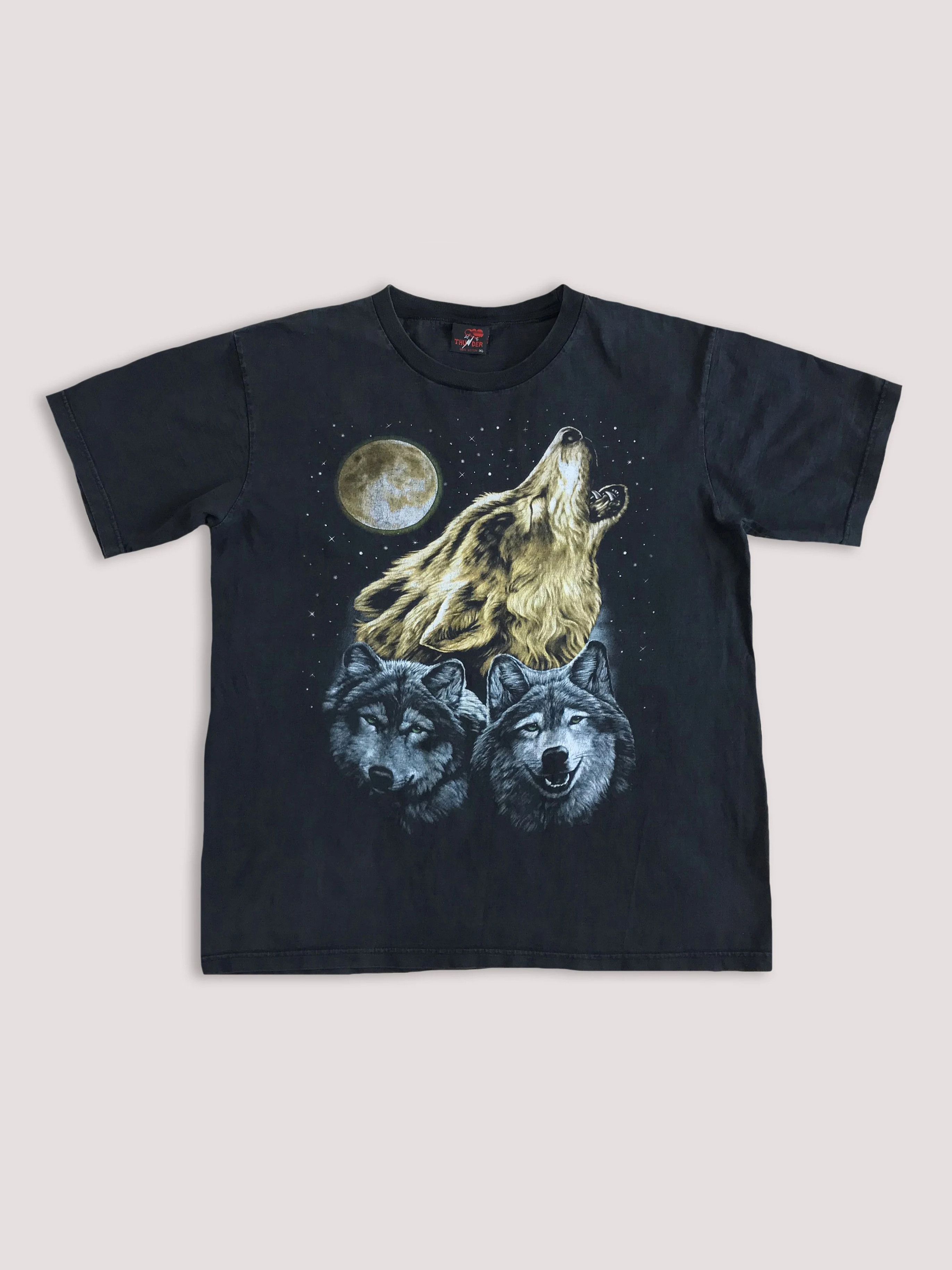 Vintage 90s Wolf Pack T shirt Thunder Tee Double Side Nature Wolfs Size US XL / EU 56 / 4 - 1 Thumbnail