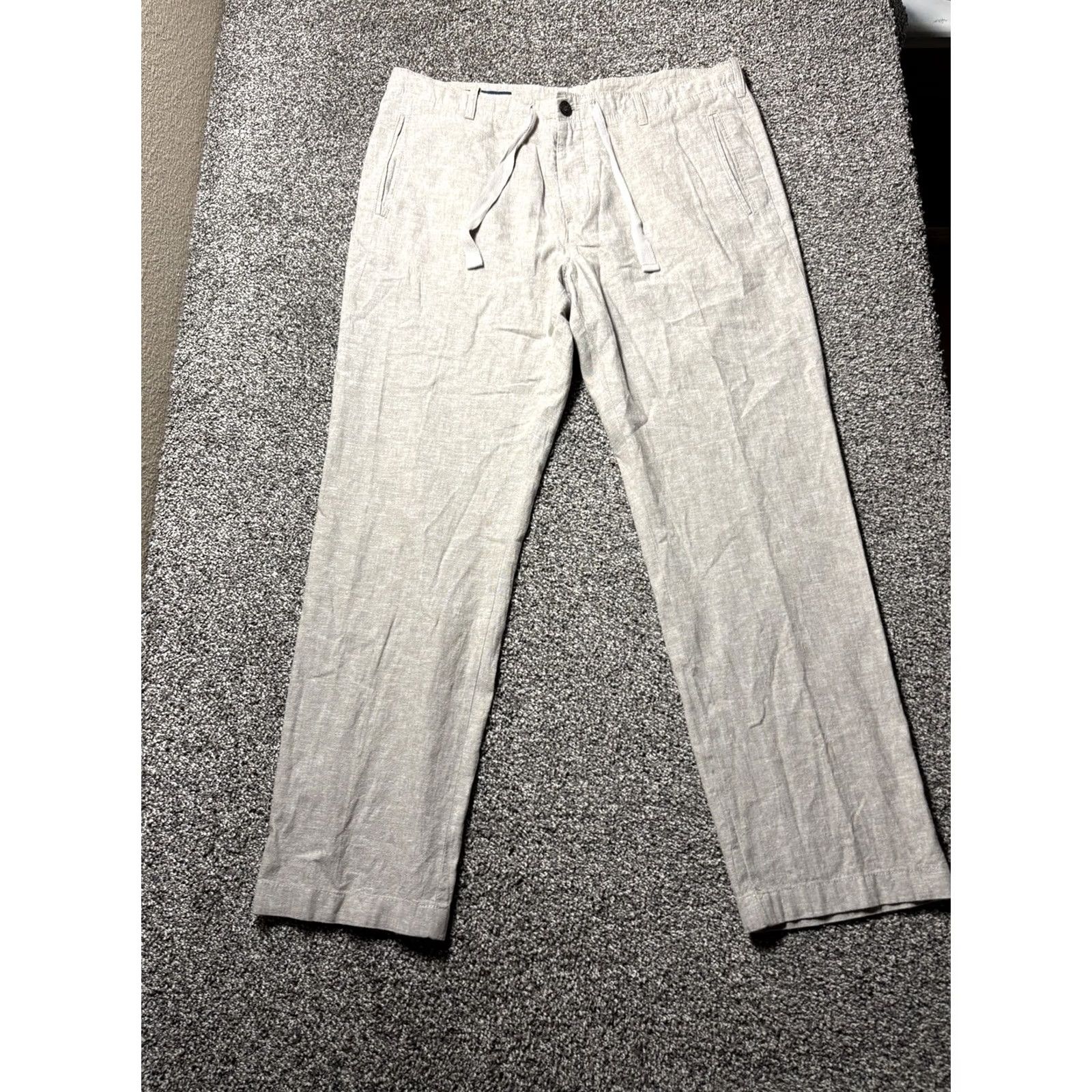 Perry Ellis Perry Ellis Pants Mens 34x30 Beige Linen Cotton Blend Dress Pants Casual Flat Front Pockets Regular 30 Inseam 34 Waist Jeans Size US 34 / EU 50 - 2 Thumbnail
