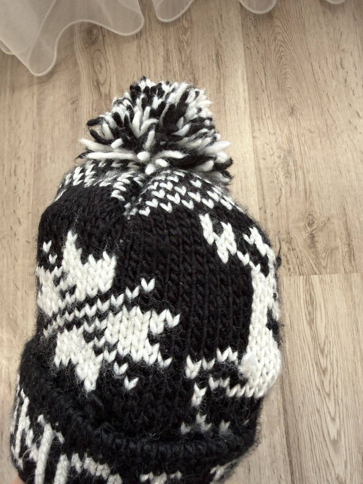 Moncler Moncler Logo Jacquard Pom Pom Hat Black White Wool Blend Size ONE SIZE - 6 Thumbnail