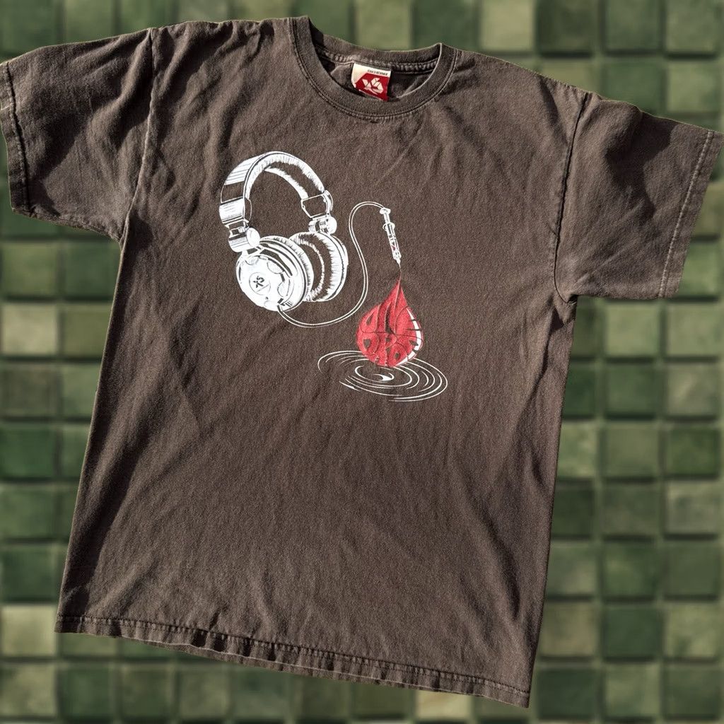 VINTAGE Exact Science T Shirt Size M Brown Hip Hop Music Streetwear Headphones DJ Turntable Mens