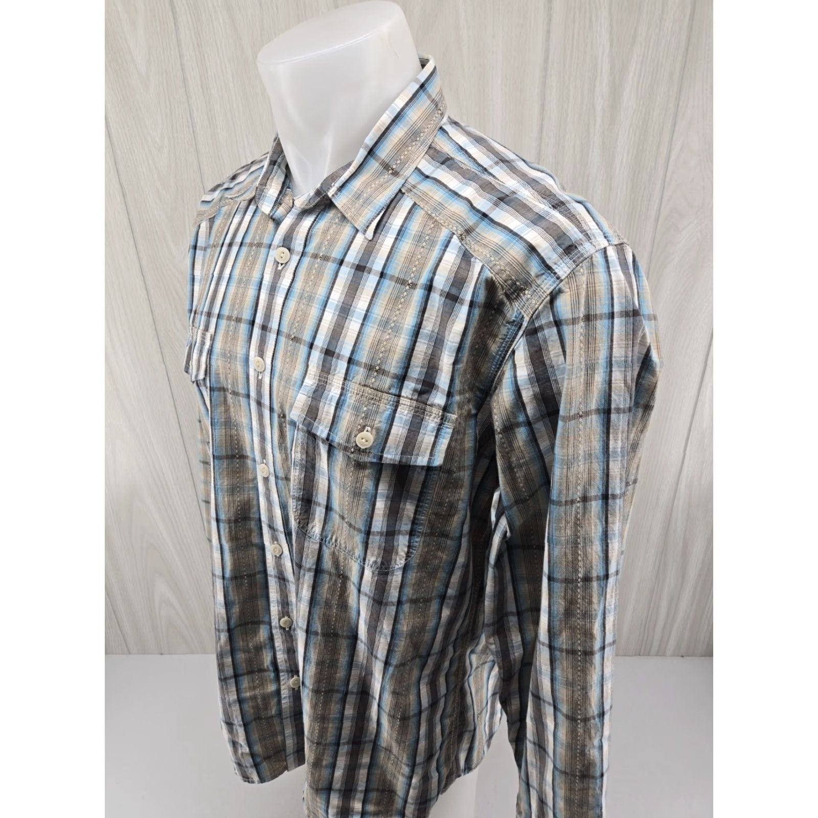 Lucky Brand Lucky Brand Shirt Mens XL Gray White Blue Plaid Button Up Casual Western Size US XL / EU 56 / 4 - 4 Thumbnail
