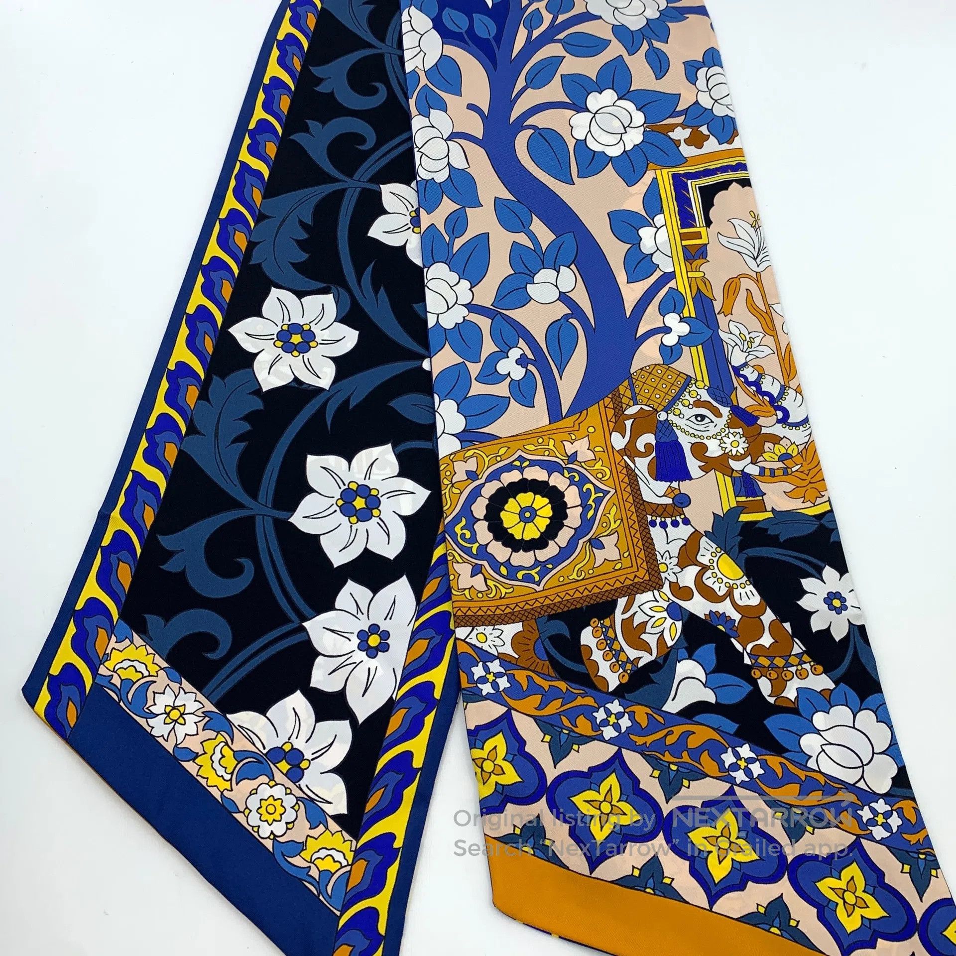 Salvatore Ferragamo Salvatore Ferragamo Dark Blue Floral Animal Print Silk Sca Size ONE SIZE - 5 Thumbnail
