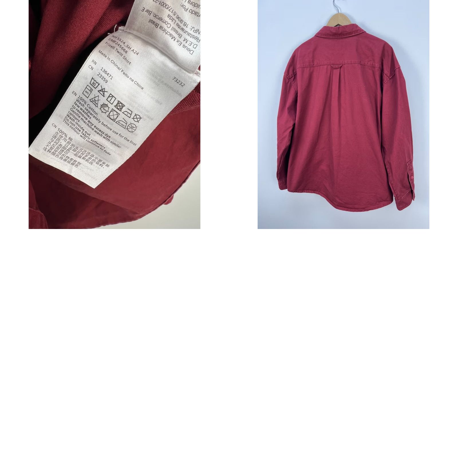 Deus Ex Machina Deus ex Machina Shirt Overshirt Mens XL Burgundy Workwear casual Solid Button logo Mid-Length Size US XL / EU 56 / 4 - 8 Thumbnail