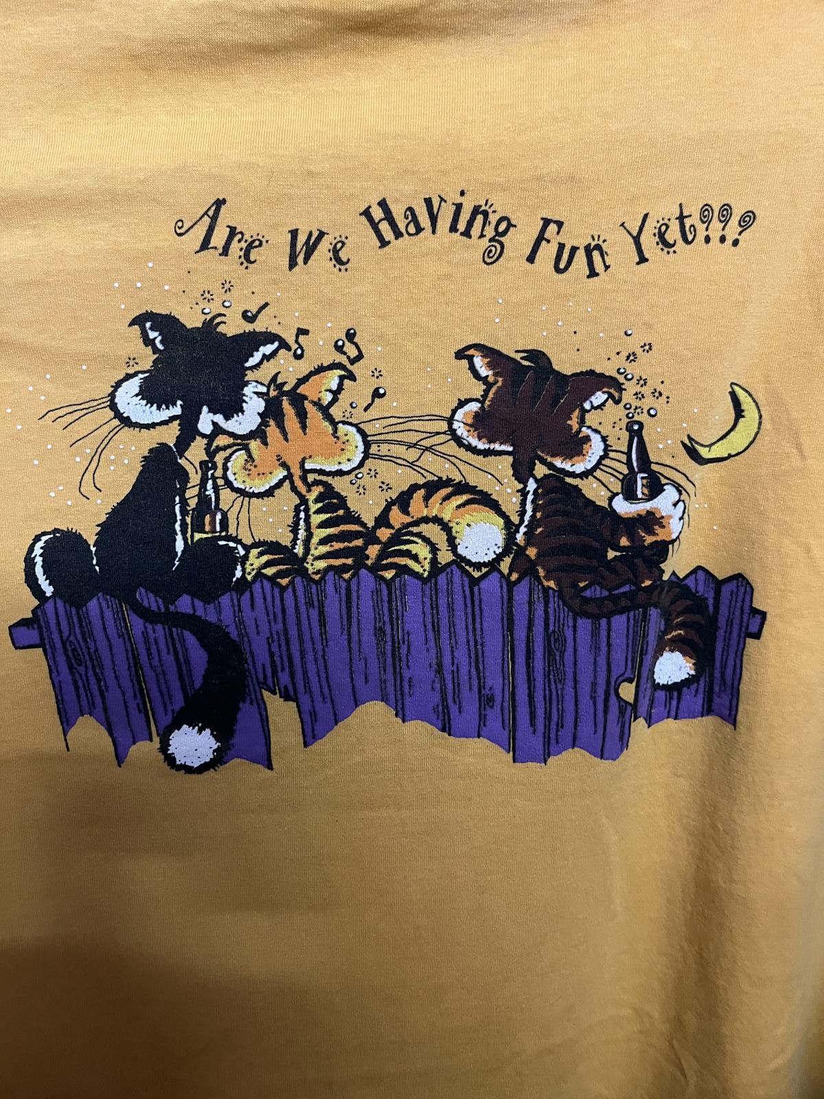 Designer Vintage 80s Cat T-shirt Are We Having Fun Yet??? Boozy Cats Size US M / EU 48-50 / 2 - 5 Thumbnail